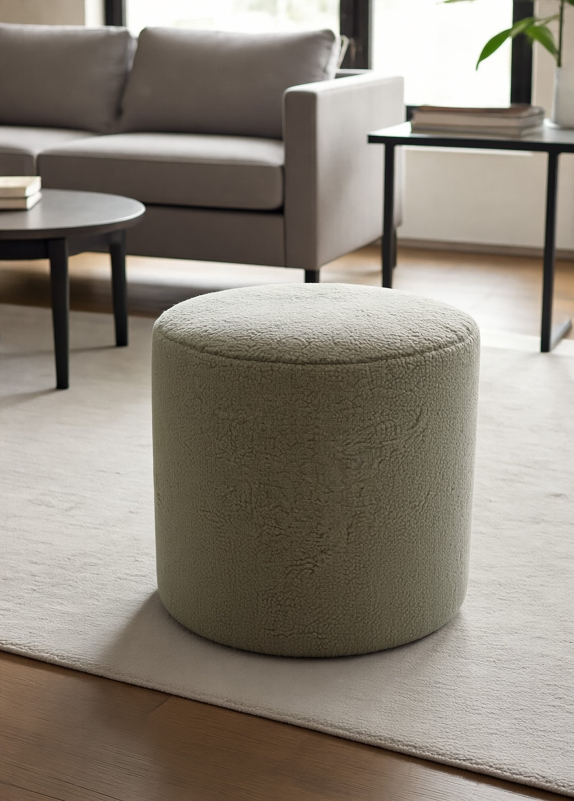 Pouf déco rond en maille bouclette VERT NOR-24573 SI1