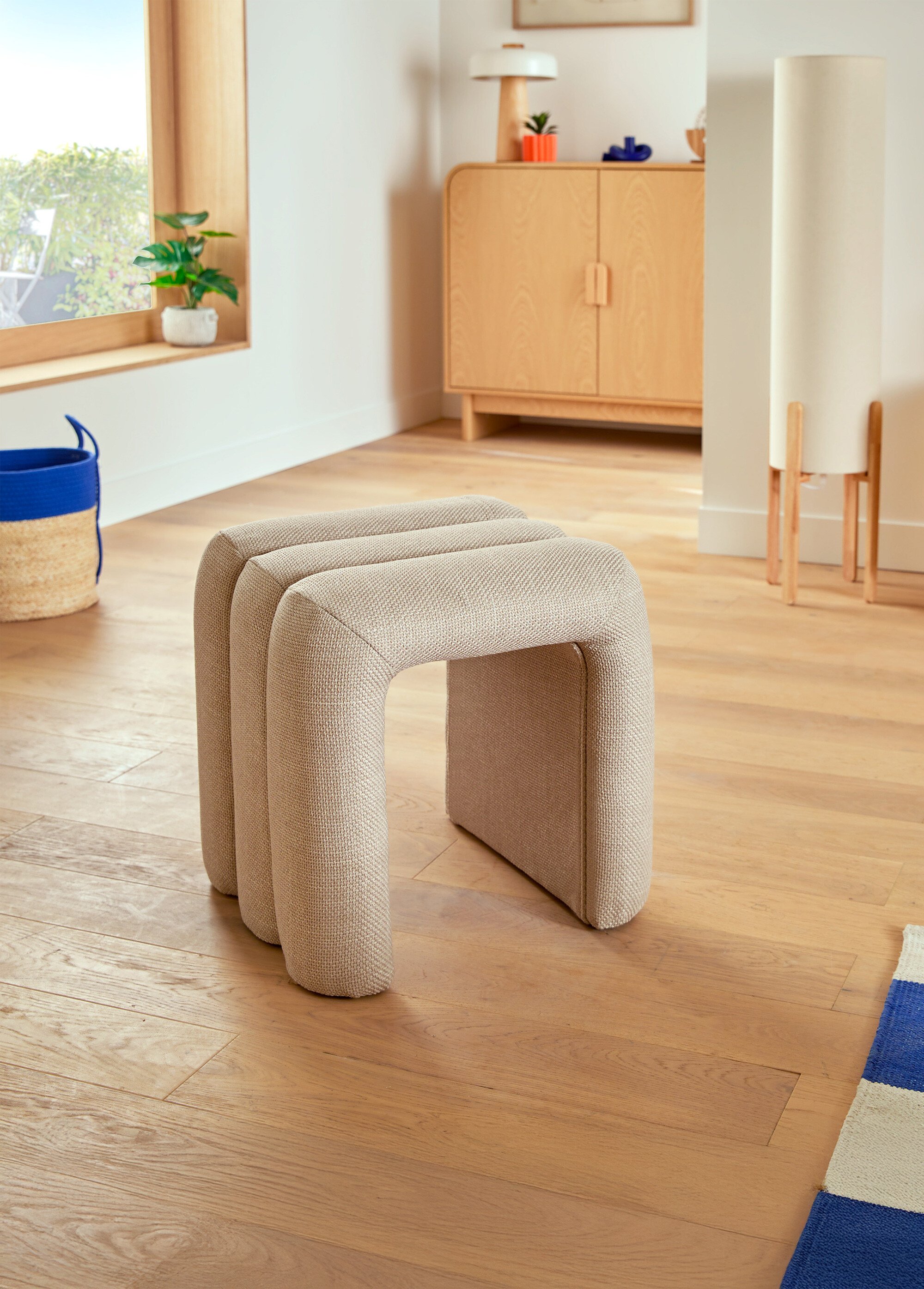 Pouf décoratif en tissu, forme arche BEIGE JJA-207376A SI1