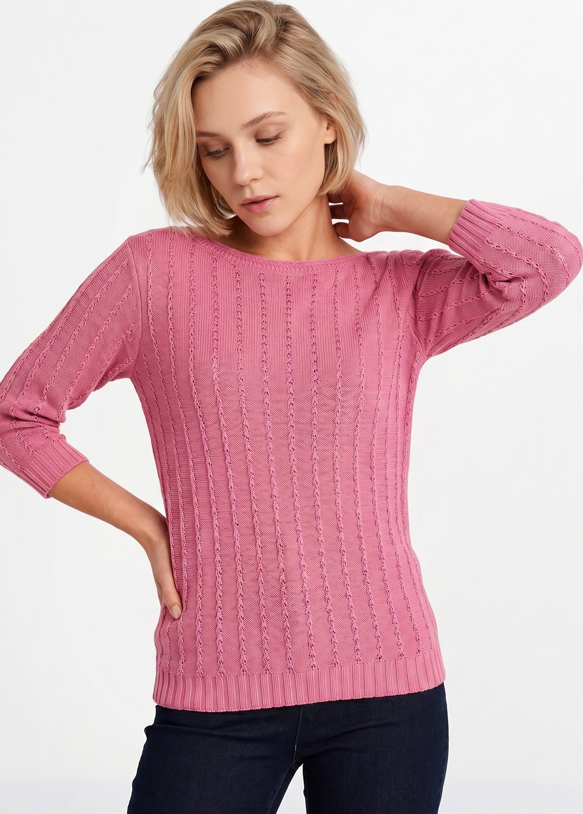 Pull col bateau manches 3/4 Femme Rose MIRIBEL MV1