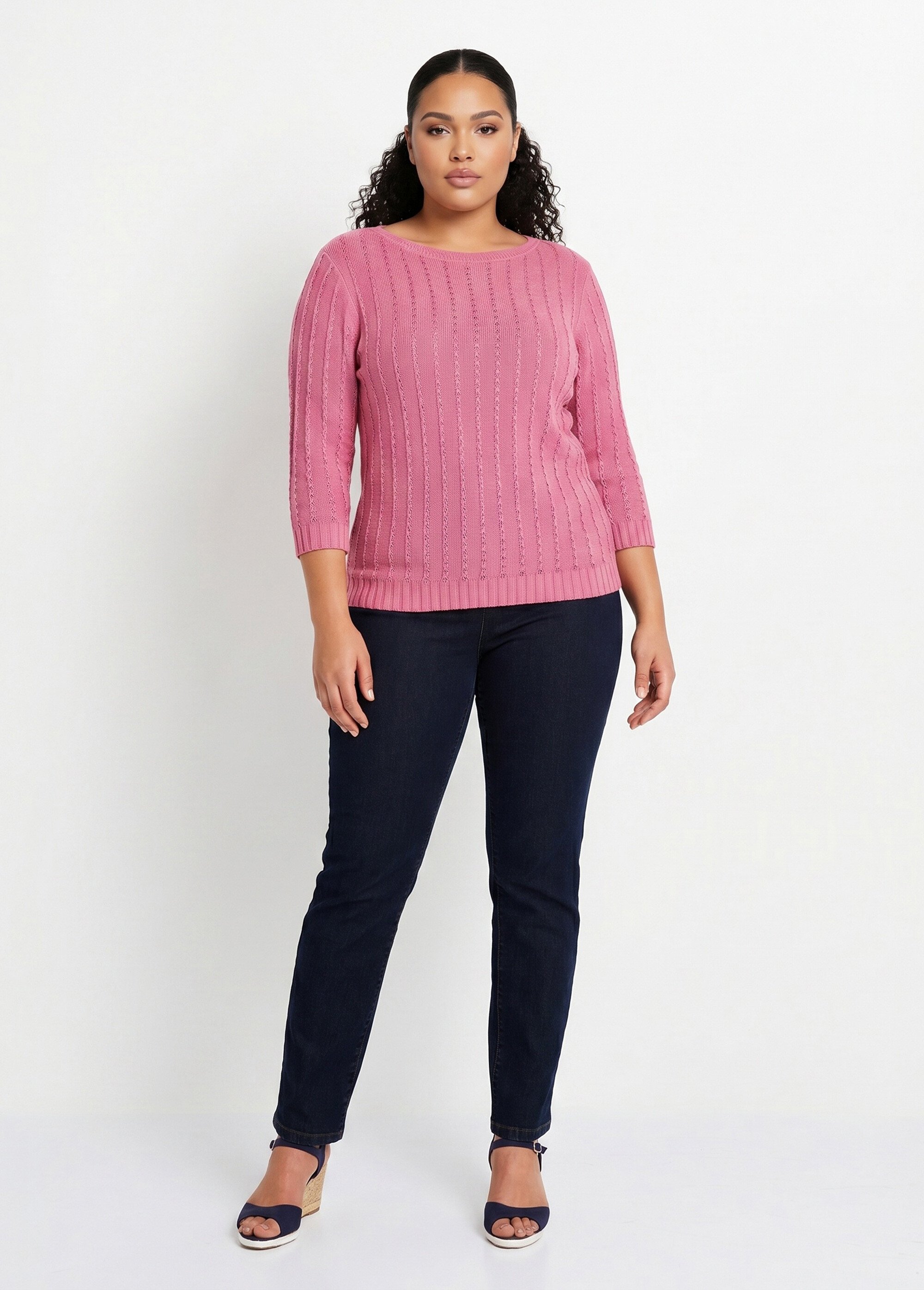 Pull col bateau manches 3/4 Femme Grande Taille Rose MIRIBEL SI1