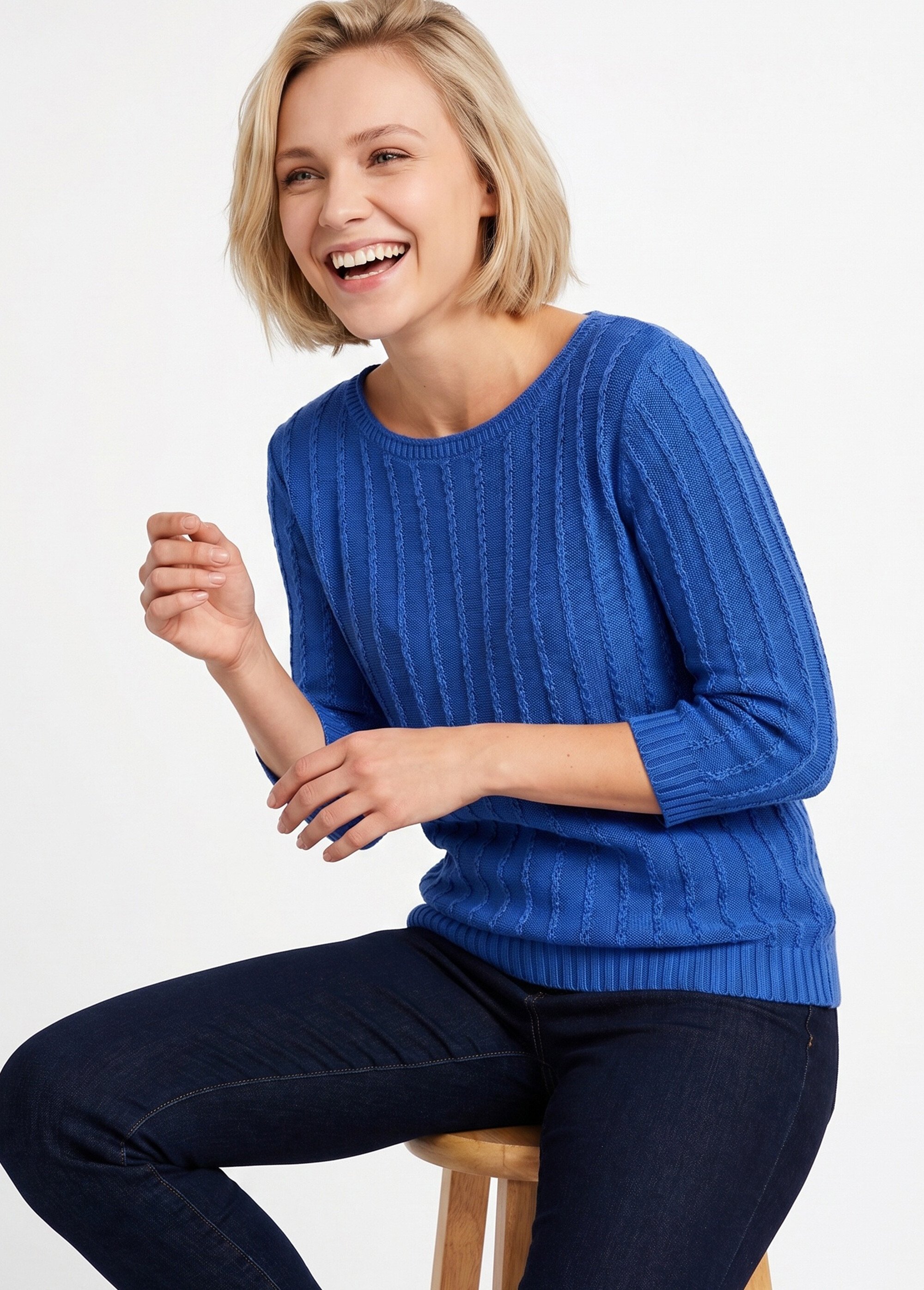 Pull col bateau manches 3/4 Femme Bleu MIRIBEL MV1