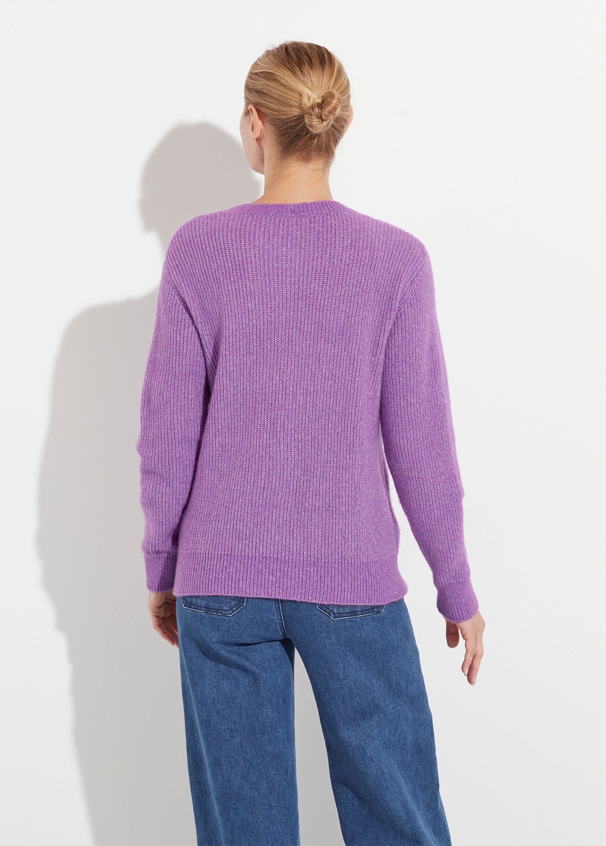 Pull doux maille ajourée fibres recyclées et laine Femme Violet PAQUITA DO1