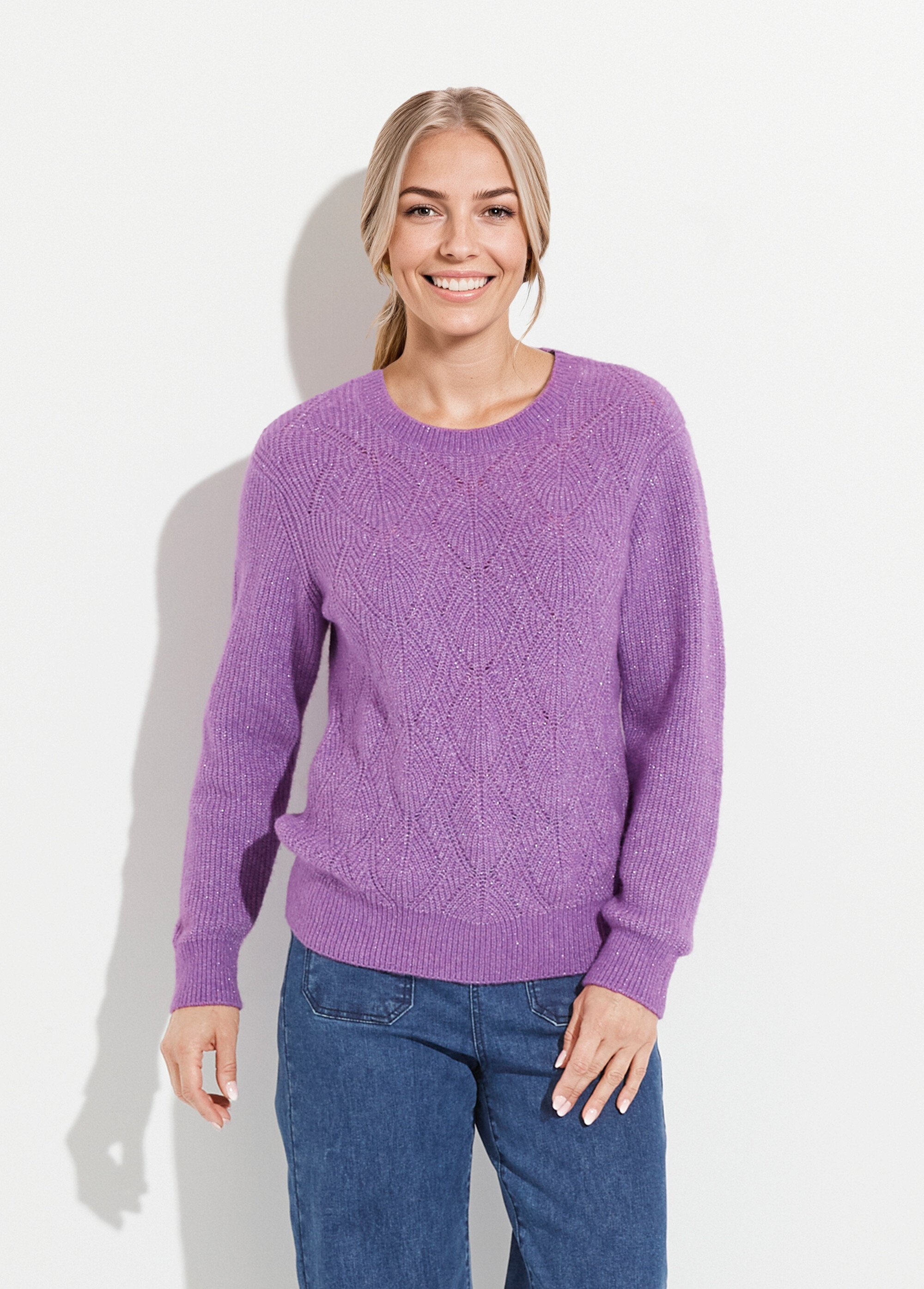 Pull doux maille ajourée fibres recyclées et laine Femme Violet PAQUITA FA1