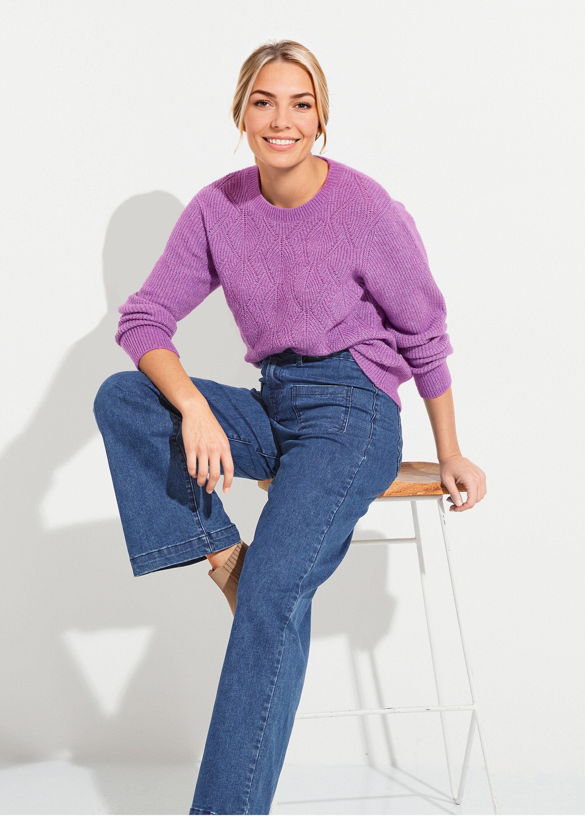 Pull doux maille ajourée fibres recyclées et laine Femme Violet PAQUITA MV1