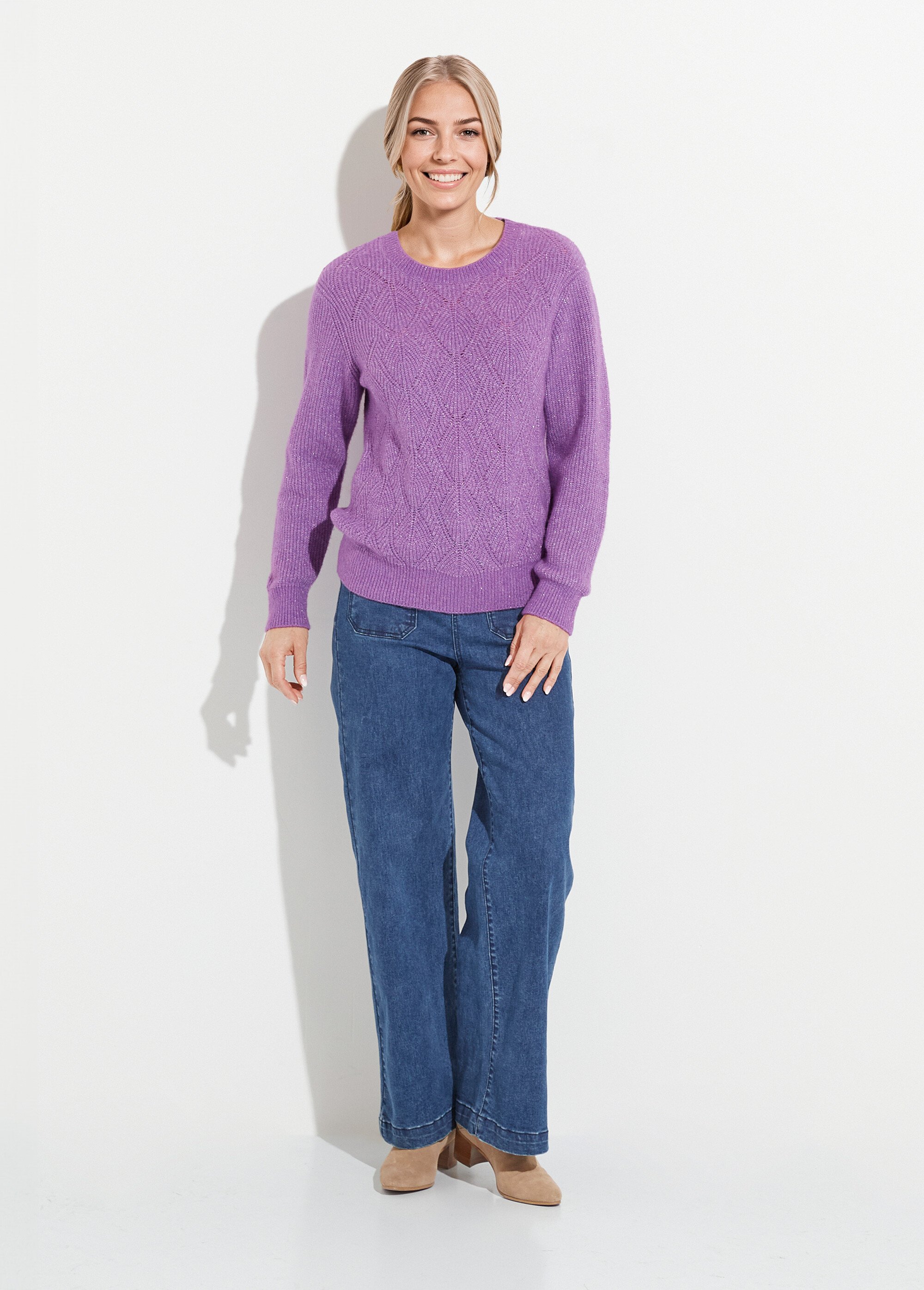 Pull doux maille ajourée fibres recyclées et laine Femme Violet PAQUITA SF1