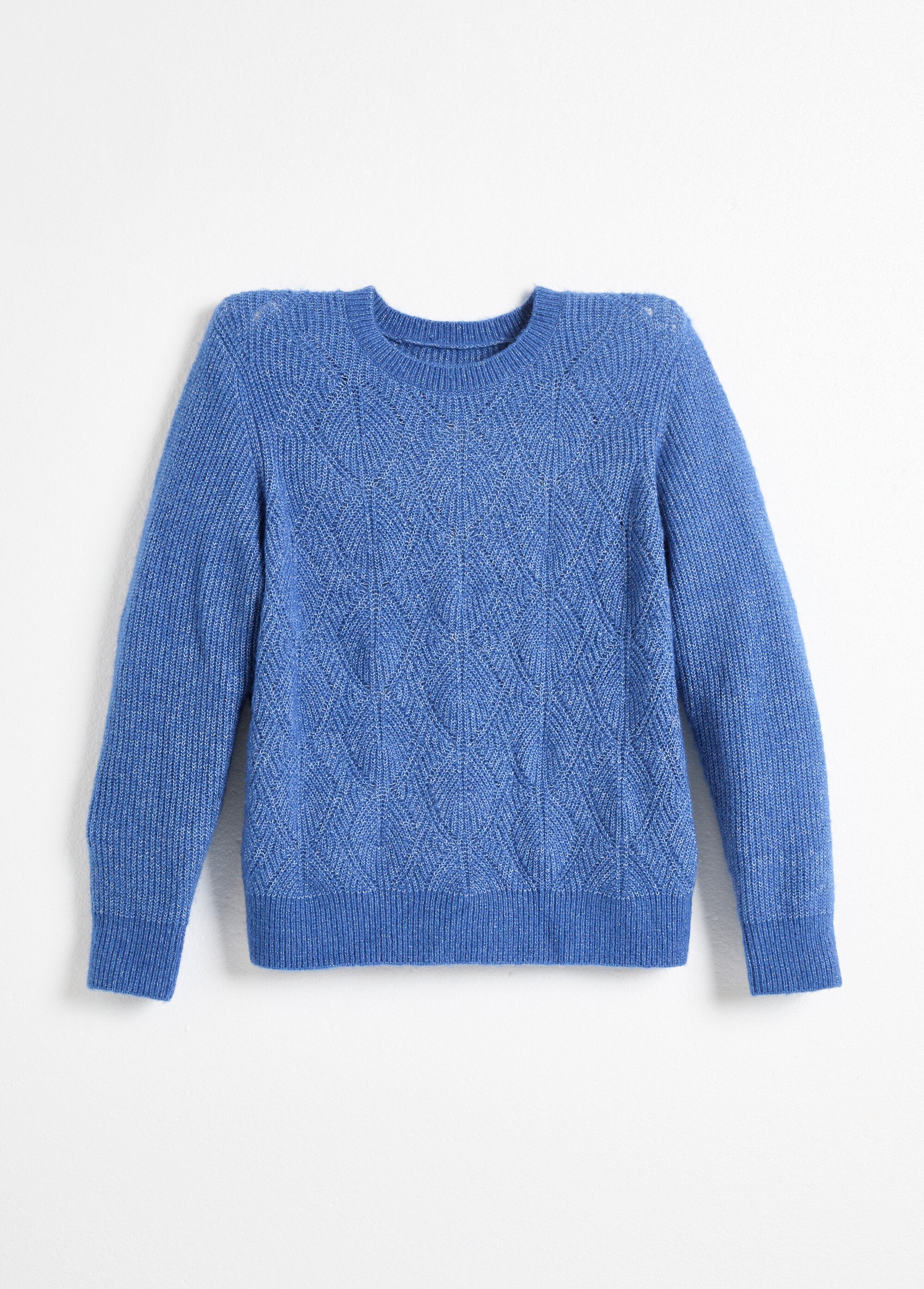Pull doux maille ajourée fibres recyclées et laine Femme Bleu PAQUITA AP1