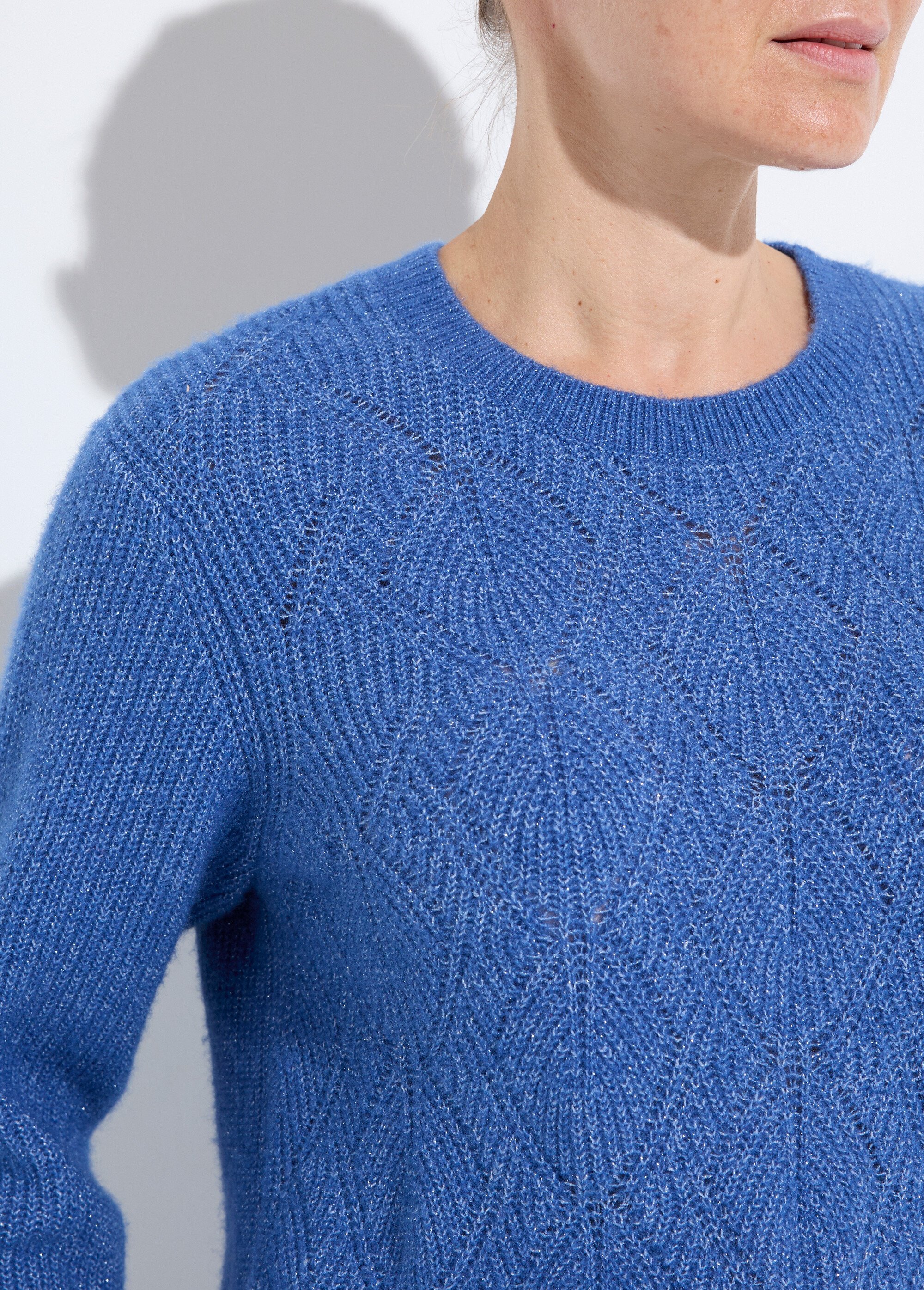 Pull doux maille ajourée fibres recyclées et laine Femme Bleu PAQUITA DE1