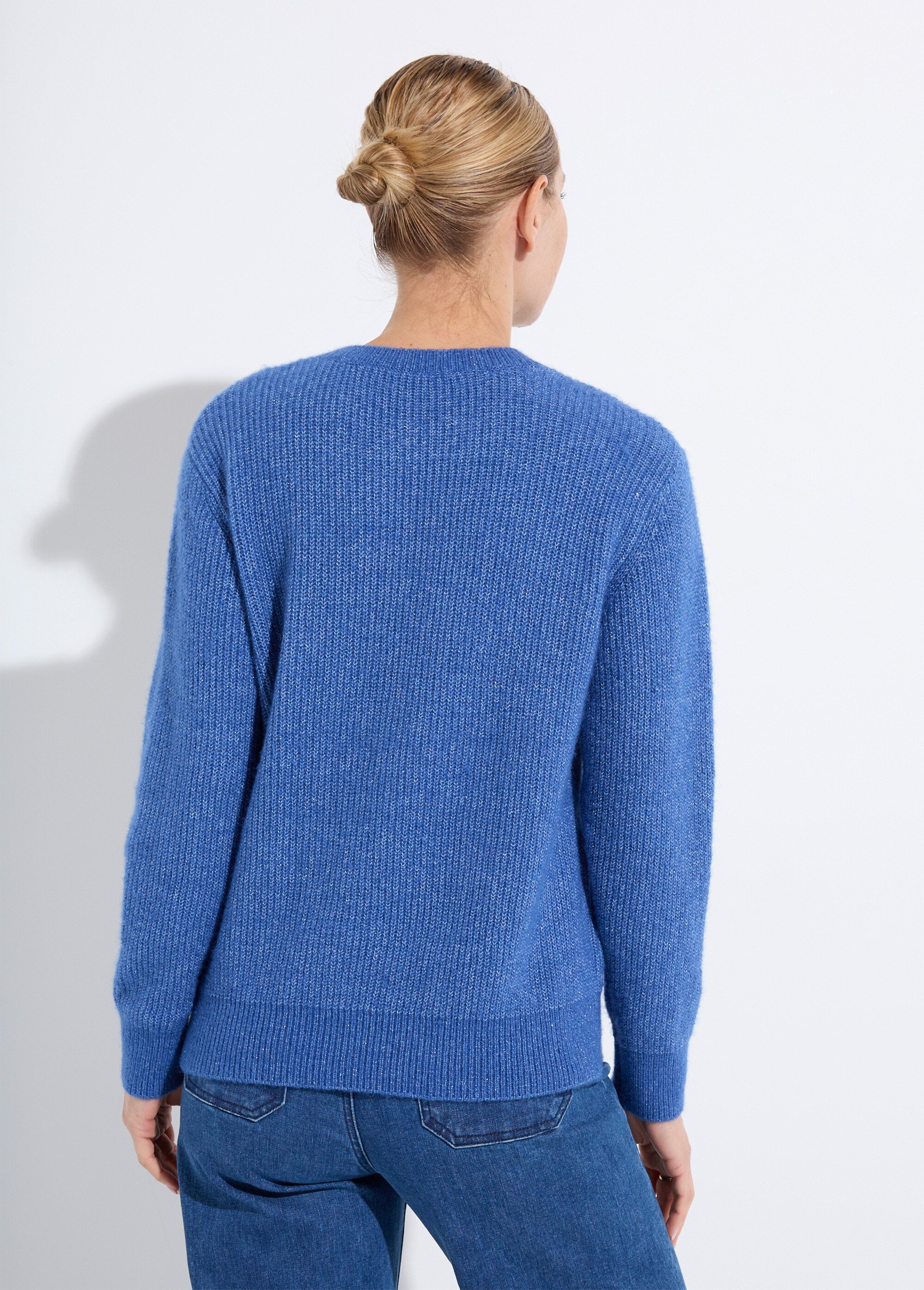 Pull doux maille ajourée fibres recyclées et laine Femme Bleu PAQUITA DO1