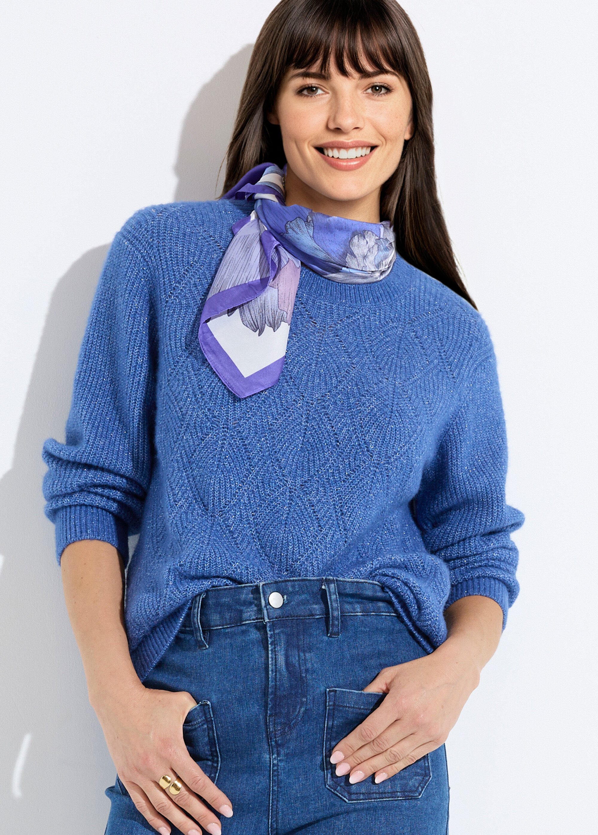 Pull doux maille ajourée fibres recyclées et laine Femme Bleu PAQUITA MV1