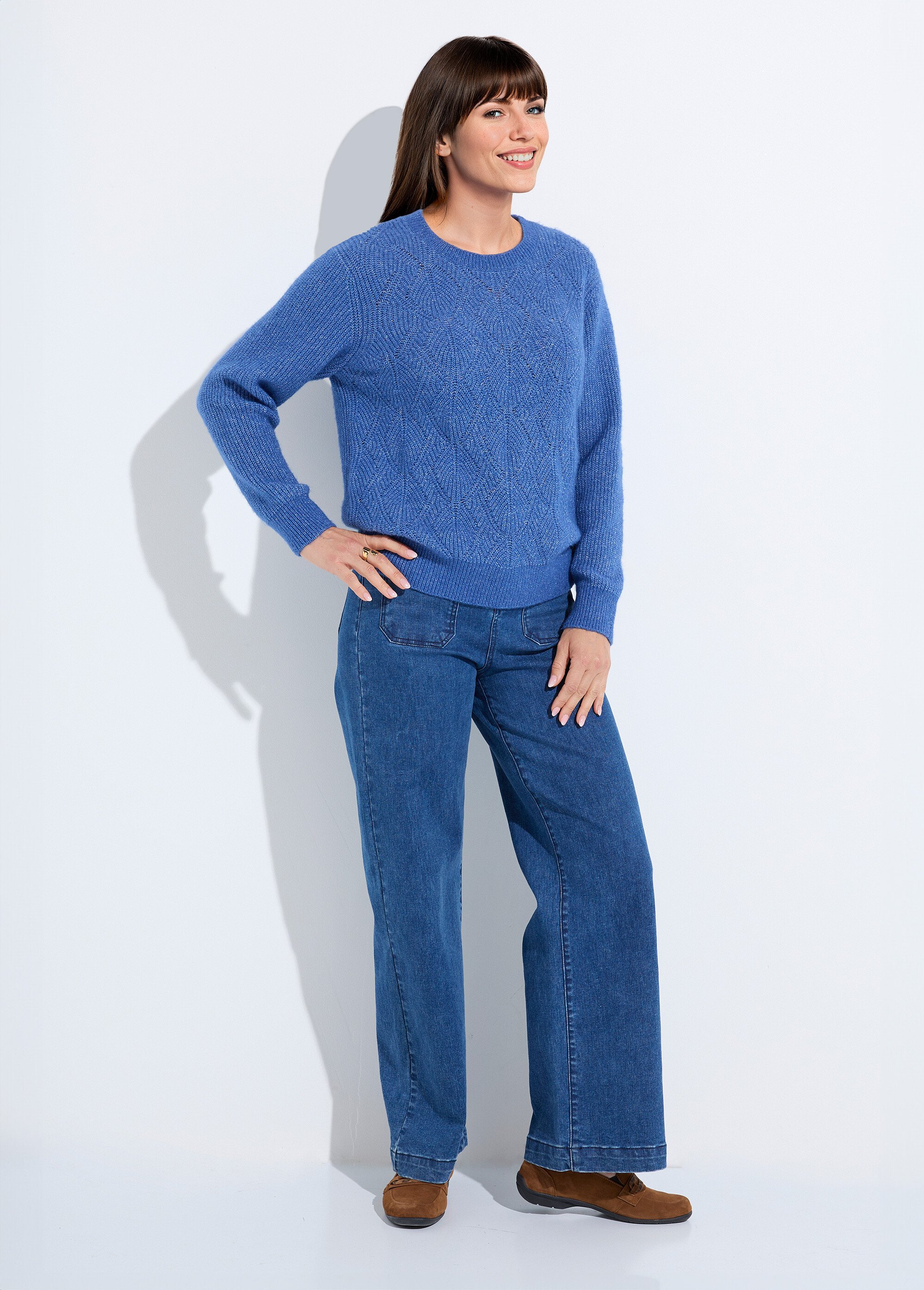 Pull doux maille ajourée fibres recyclées et laine Femme Bleu PAQUITA SF1