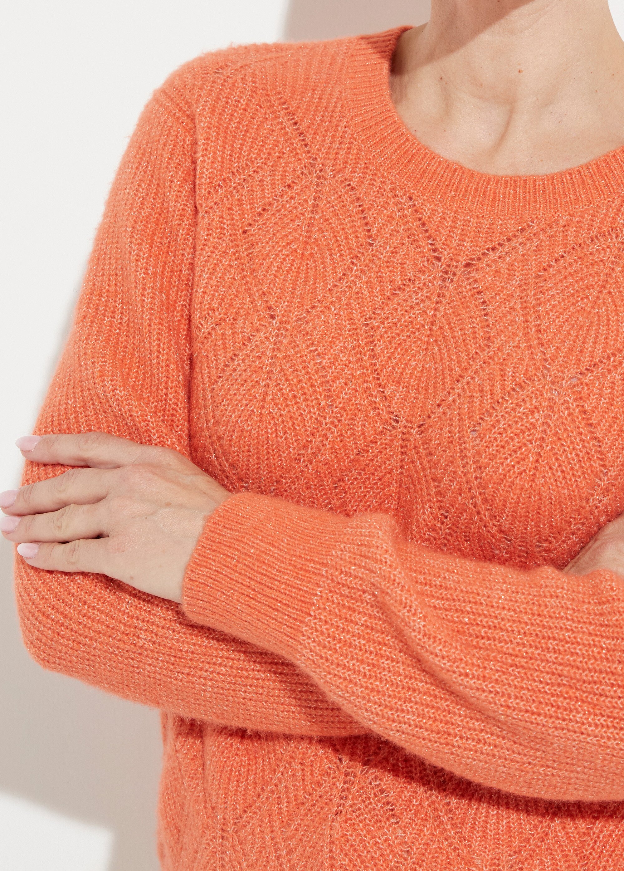 Pull doux maille ajourée fibres recyclées et laine Femme Orange PAQUITA DE1