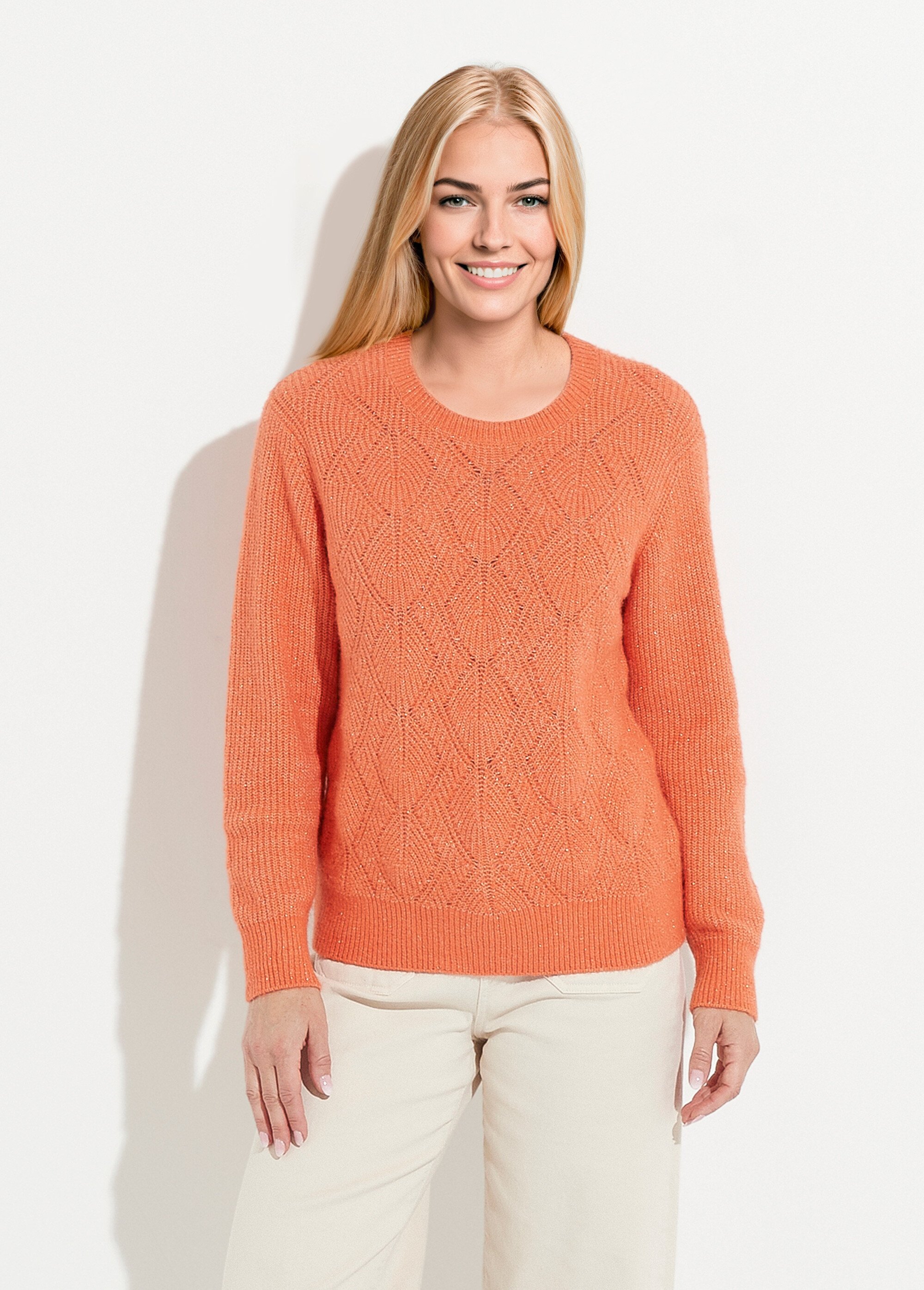Pull doux maille ajourée fibres recyclées et laine Femme Orange PAQUITA FA1