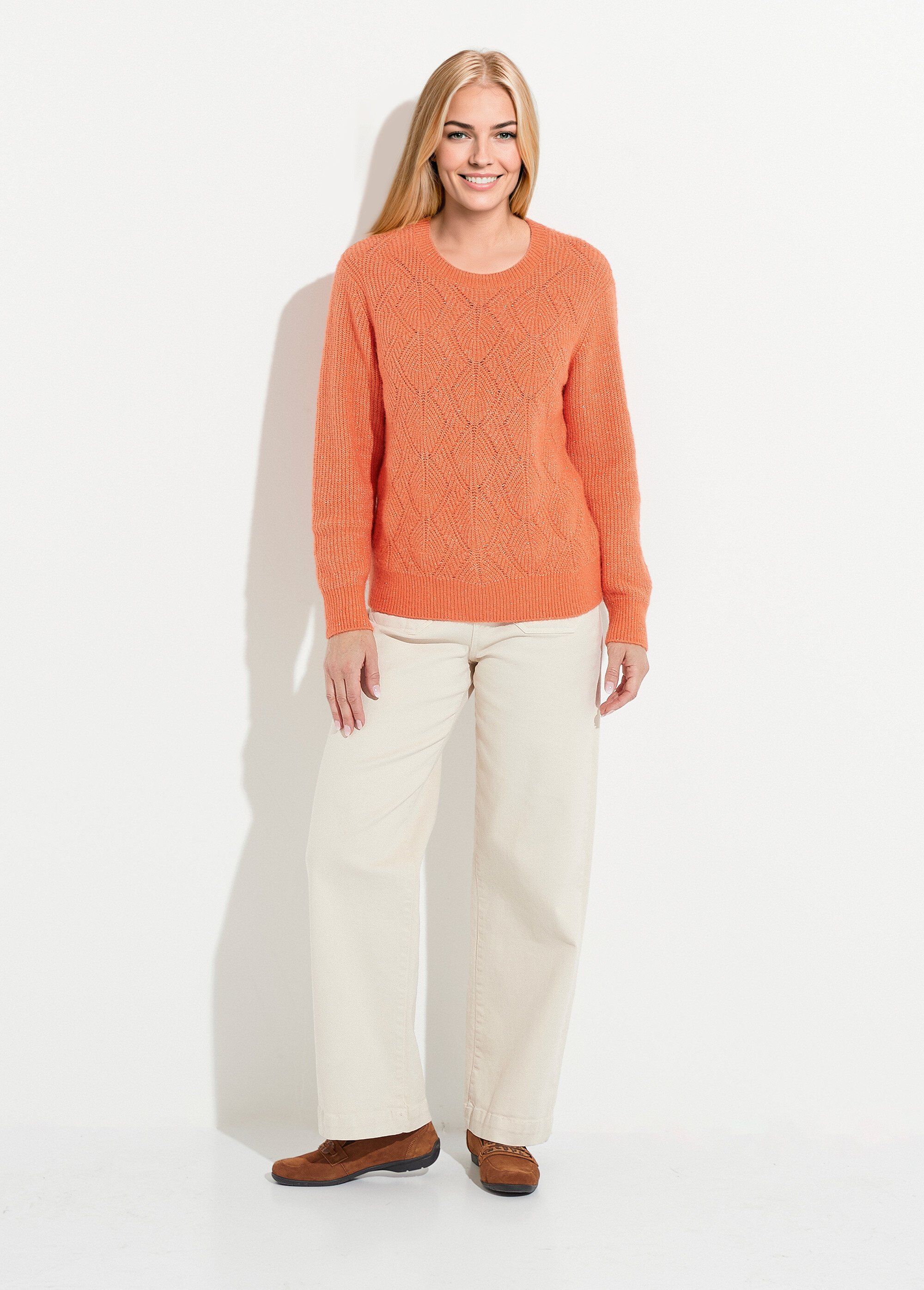 Pull doux maille ajourée fibres recyclées et laine Femme Orange PAQUITA SF1