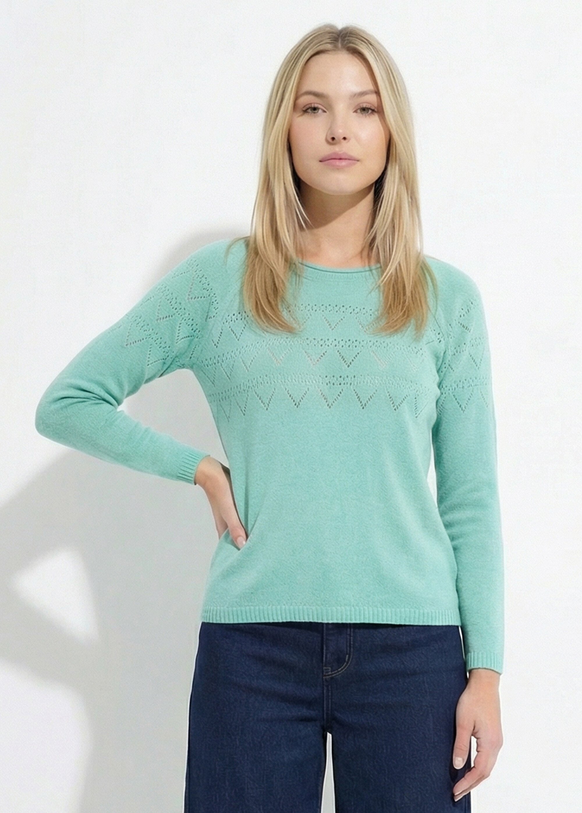 Pull fin ajouré manches longues raglan Femme Vert MOVAL FA1
