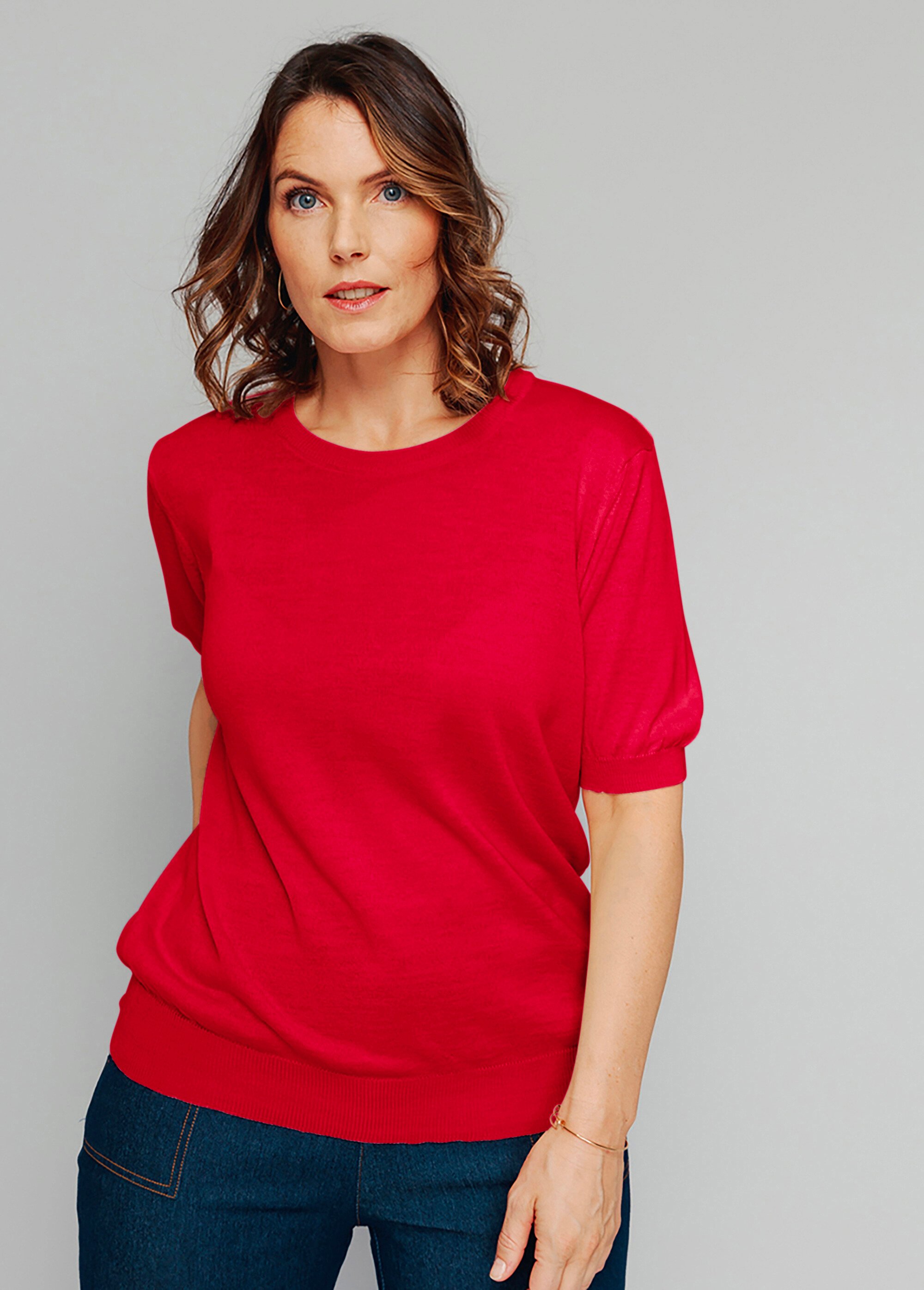 Pull laine mérinos chaud manches courtes