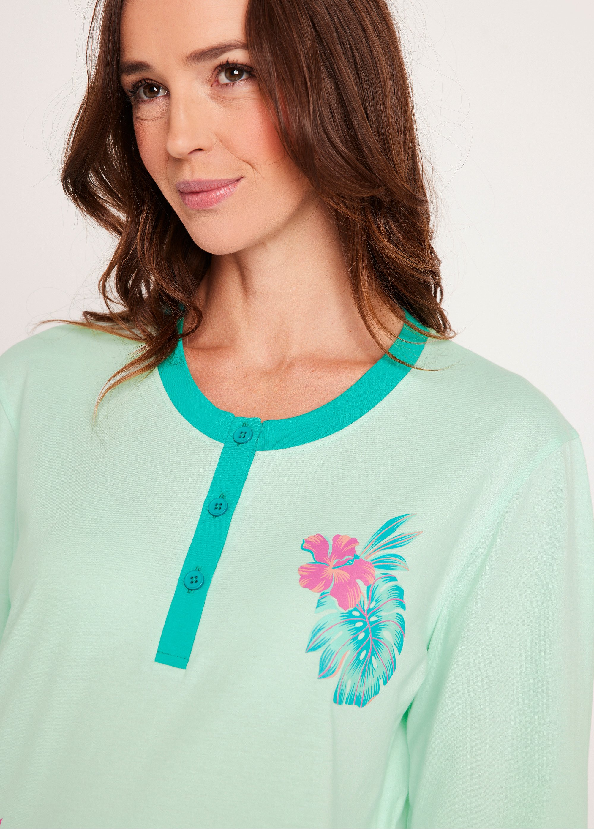 Pyjama boutonné coton motif exotique