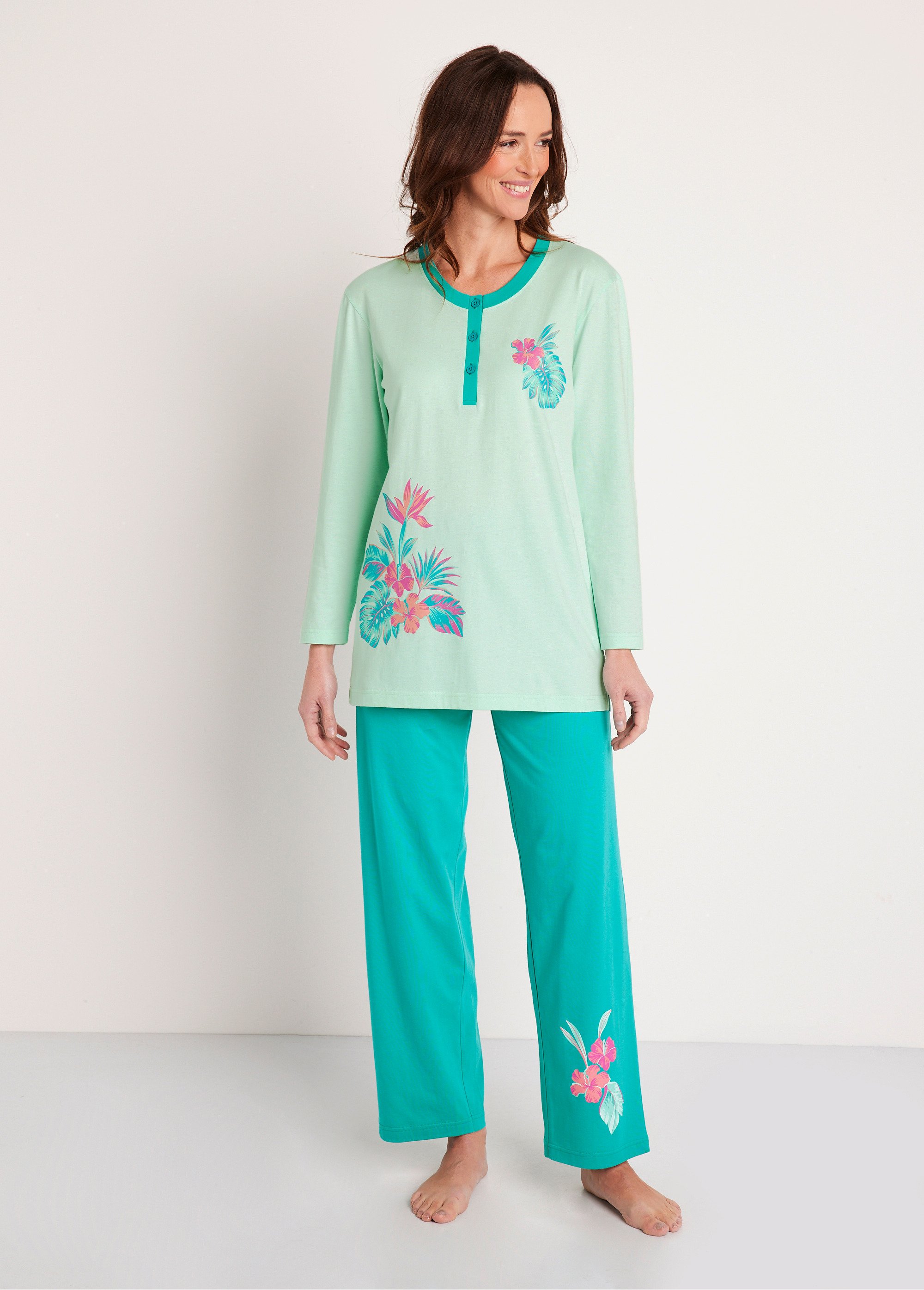 Pyjama boutonné coton motif exotique