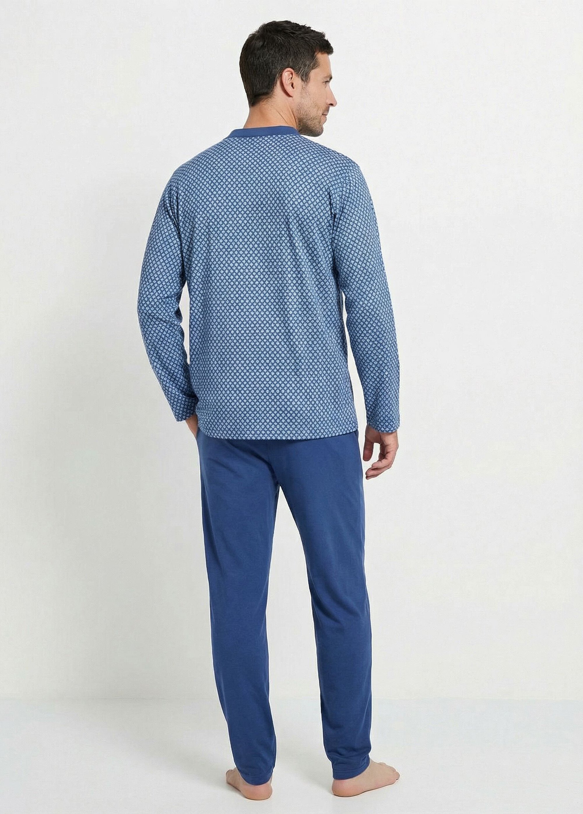 Pyjama boutonné manches longues coton Homme Bleu IDEAL DO1
