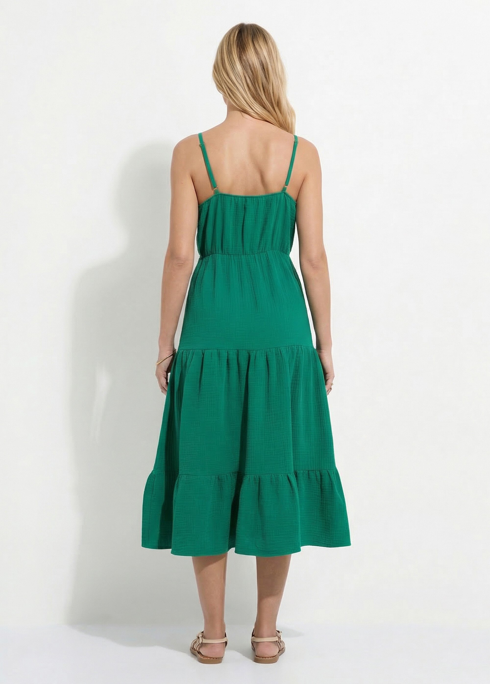 Robe longues volantée fines bretelles Femme Vert ESMEANE DO1