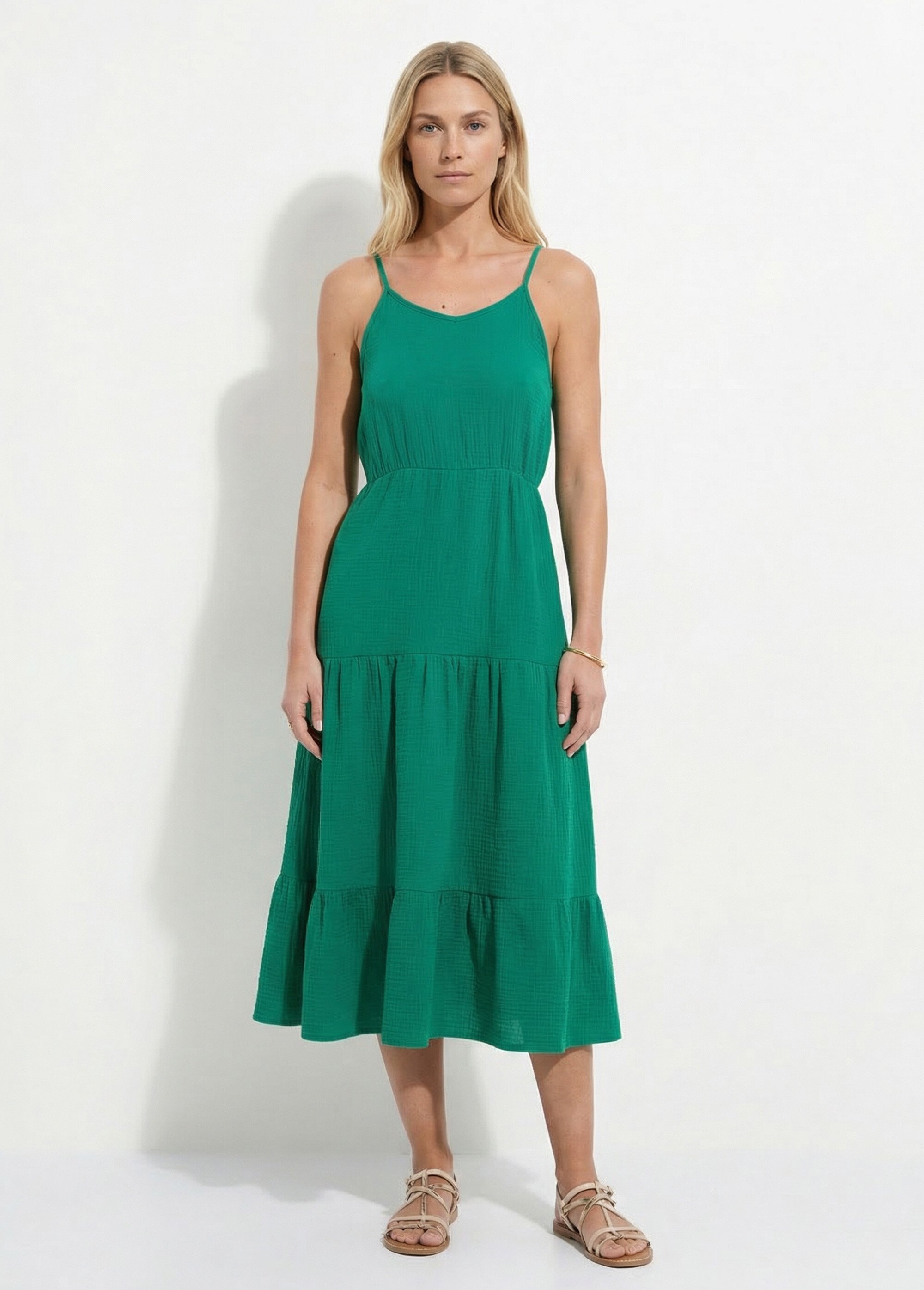 Robe longues volantée fines bretelles Femme Vert ESMEANE FA1