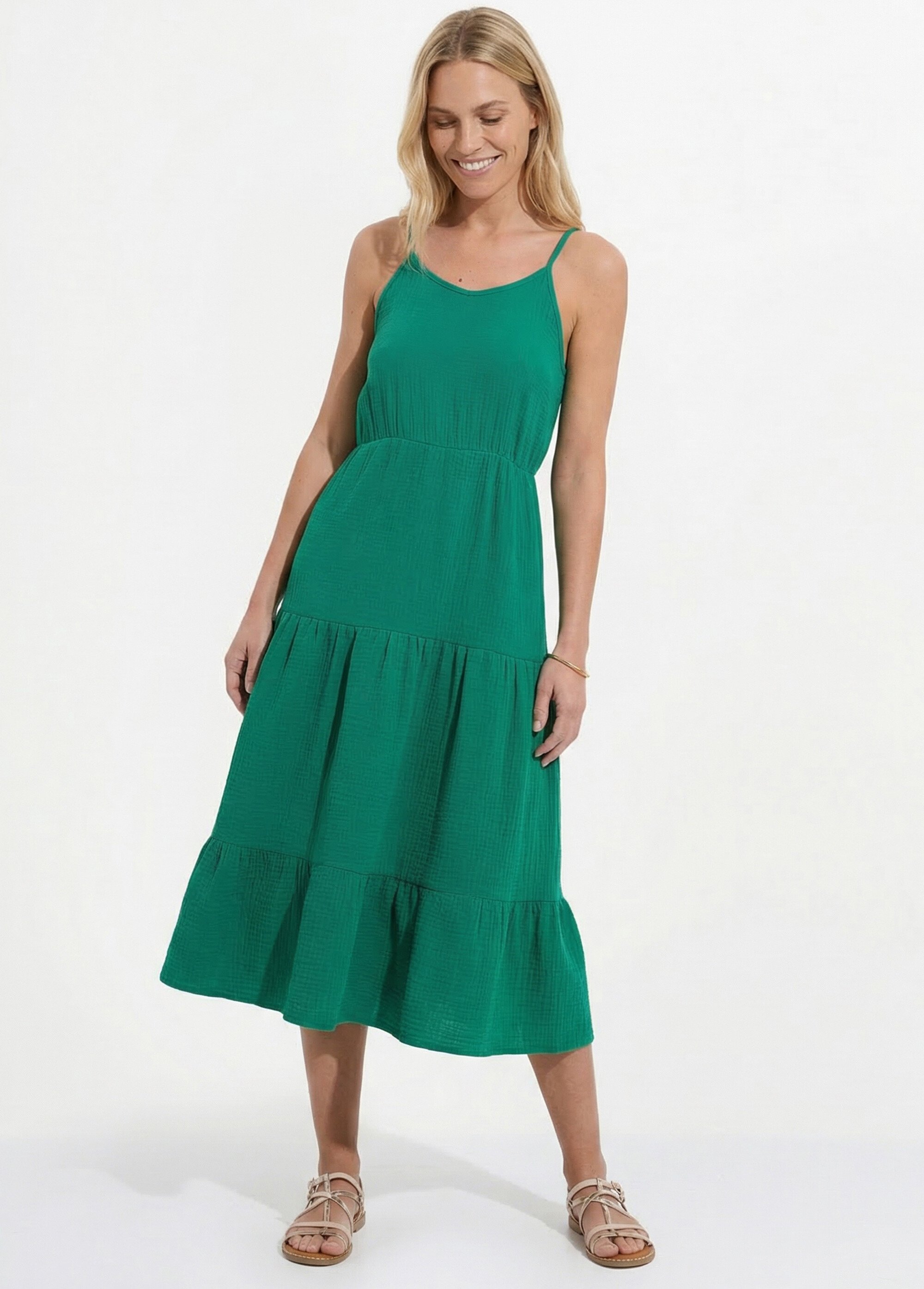 Robe longues volantée fines bretelles Femme Vert ESMEANE MV1