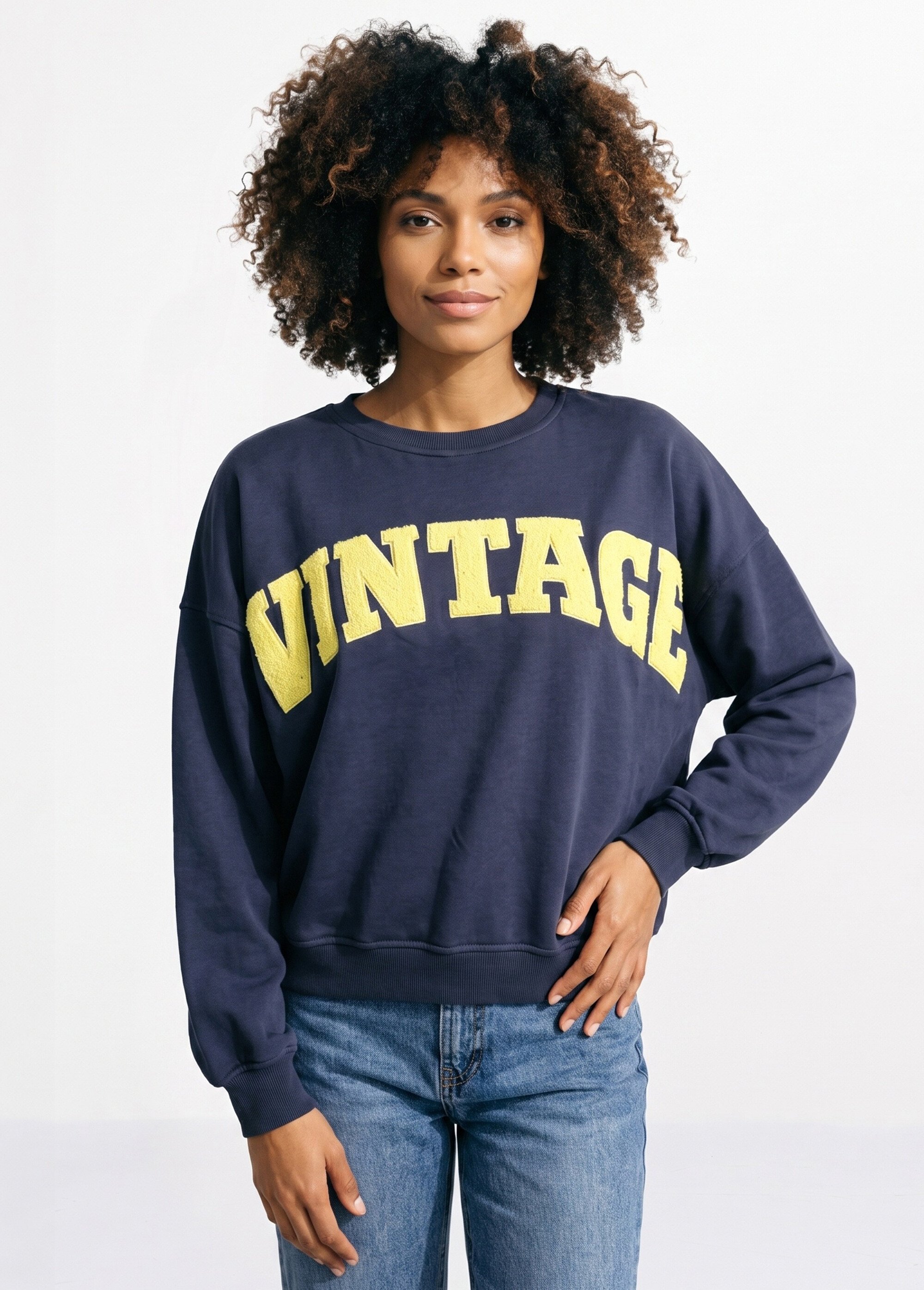 Sweat-shirt col rond inscription Vintage Bleu JB-SW0046 FA1