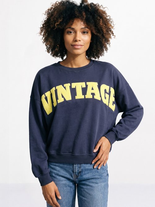 Sweat-shirt col rond inscription Vintage Bleu JB-SW0046 FA1