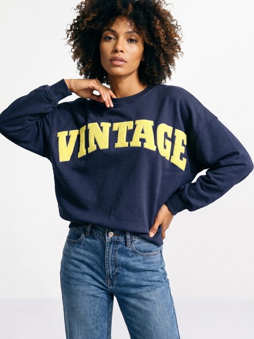 Sweat-shirt col rond inscription Vintage Bleu JB-SW0046 MV1