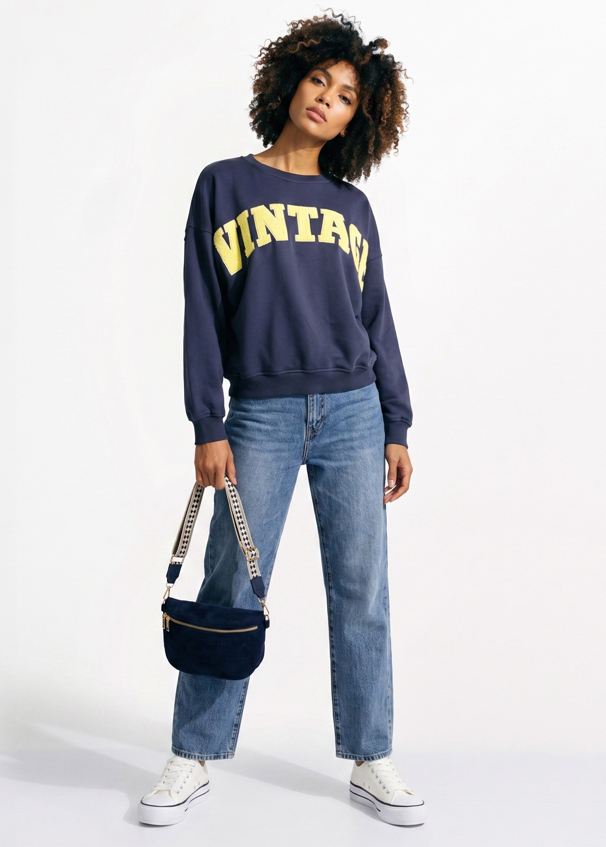 Sweat-shirt col rond inscription Vintage Bleu JB-SW0046 SI1