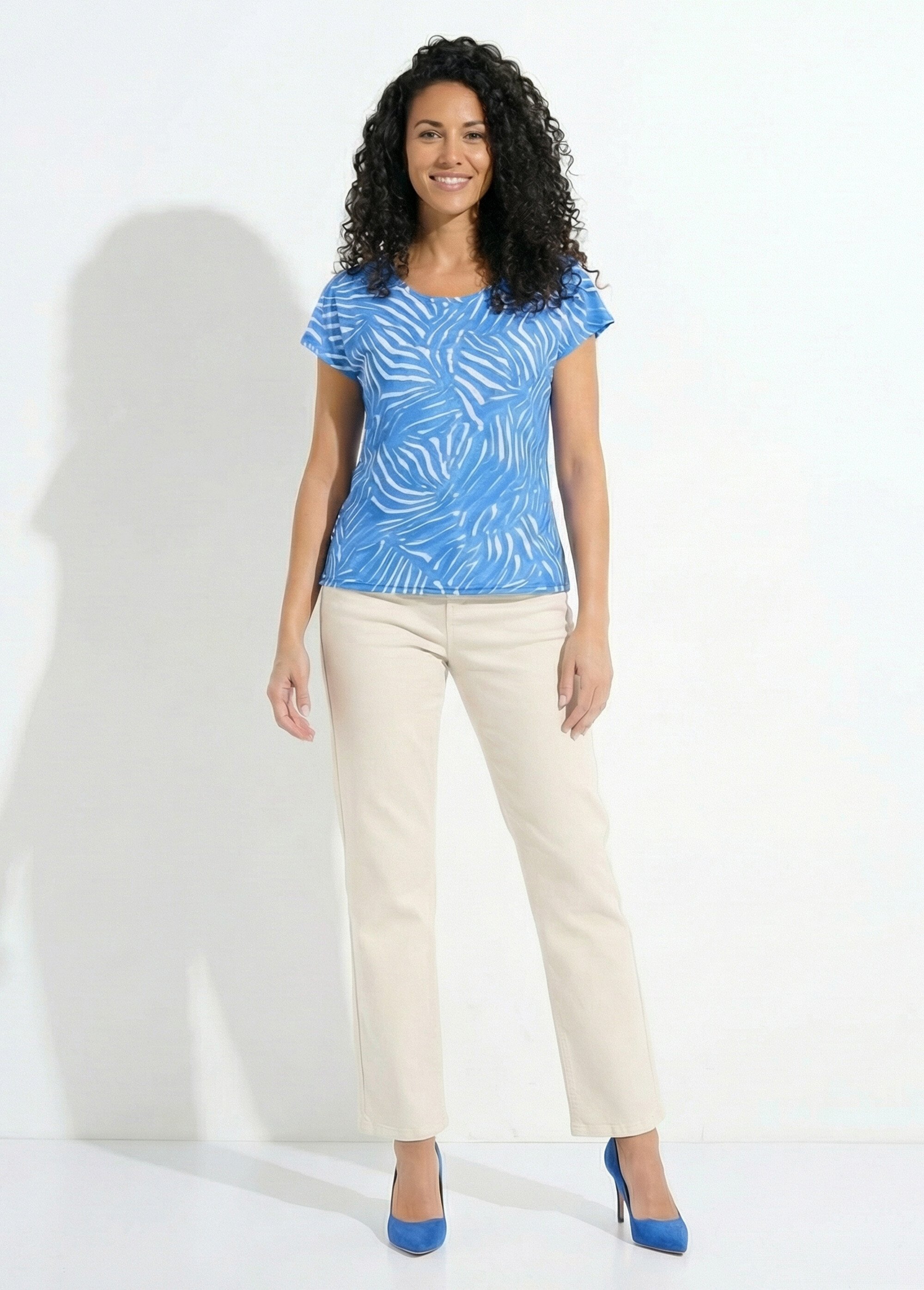 T-shirt col rond manches courtes imprimé Femme Bleu CHANDA SF1