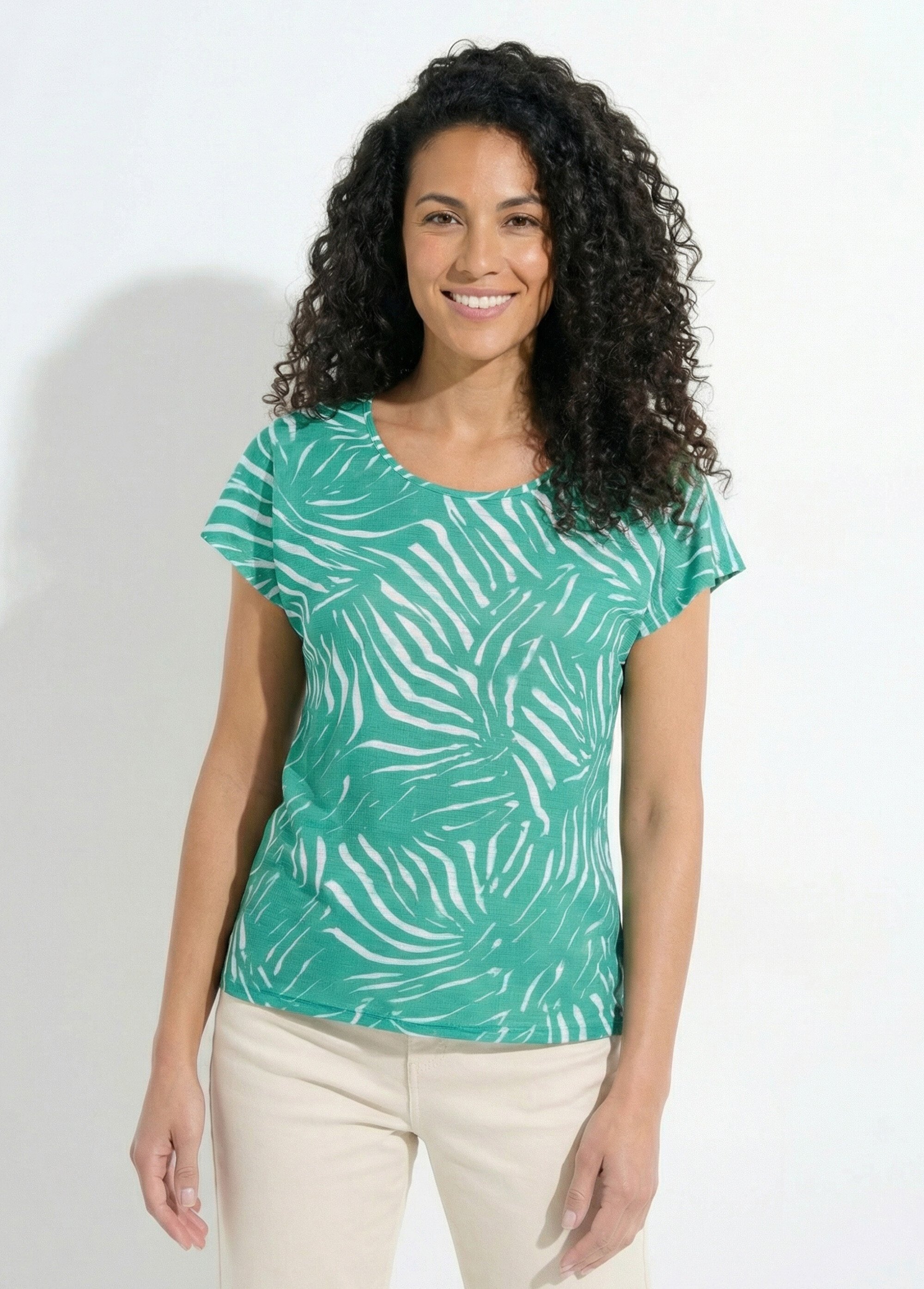 T-shirt col rond manches courtes imprimé Femme Vert CHANDA FA1