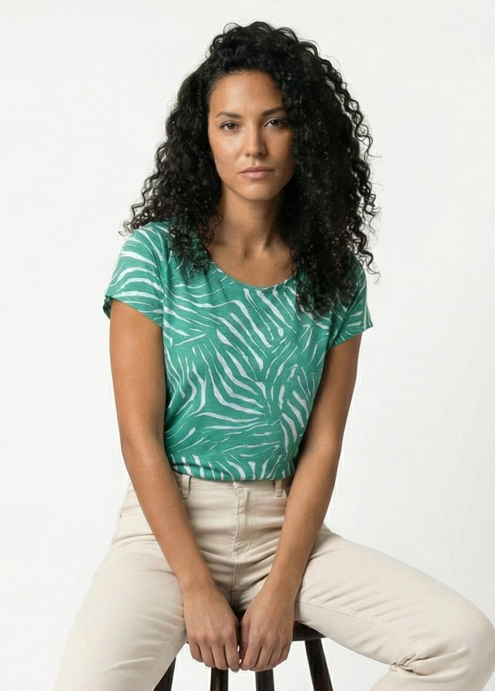 T-shirt col rond manches courtes imprimé Femme Vert CHANDA MV1