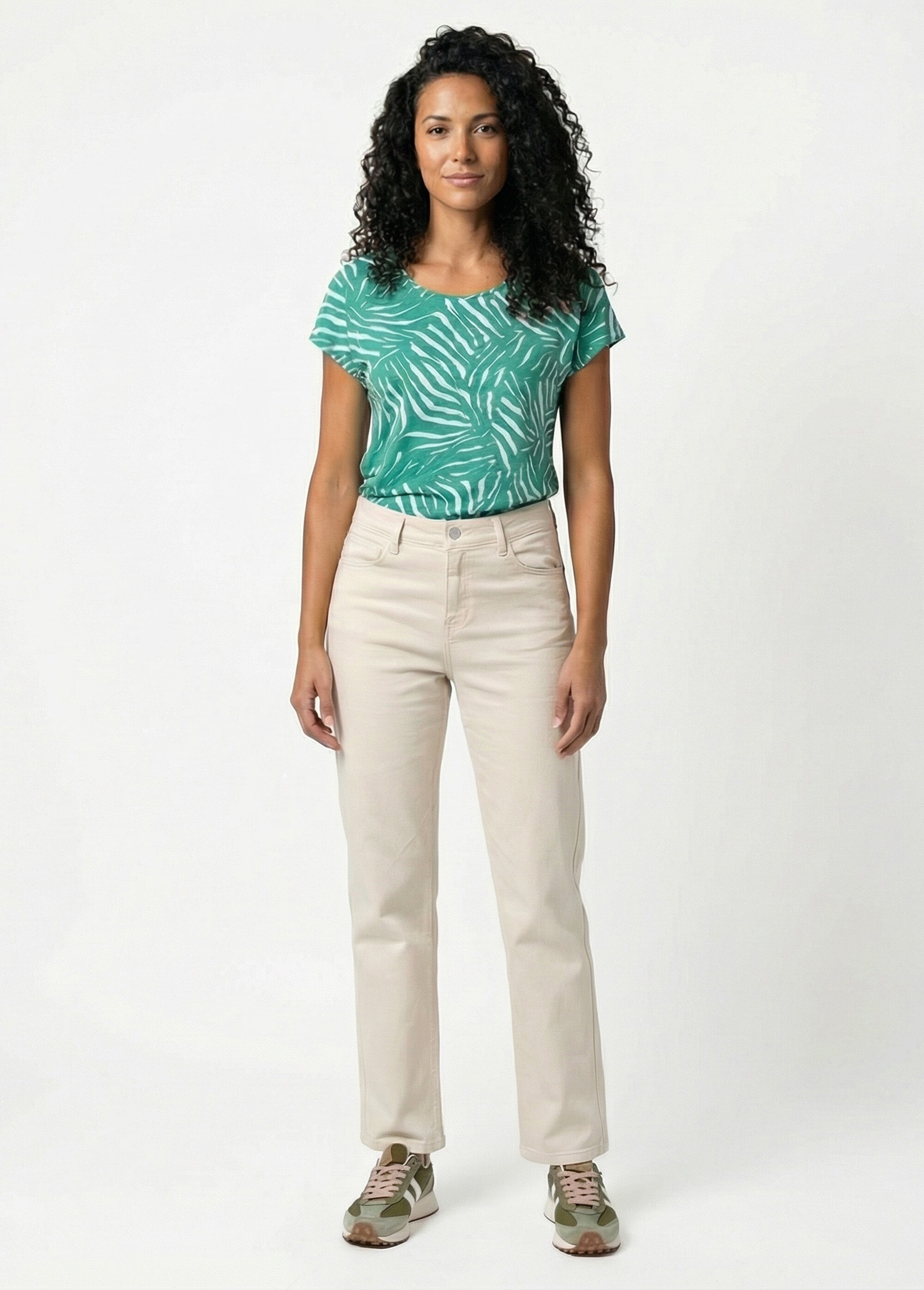 T-shirt col rond manches courtes imprimé Femme Vert CHANDA SF1