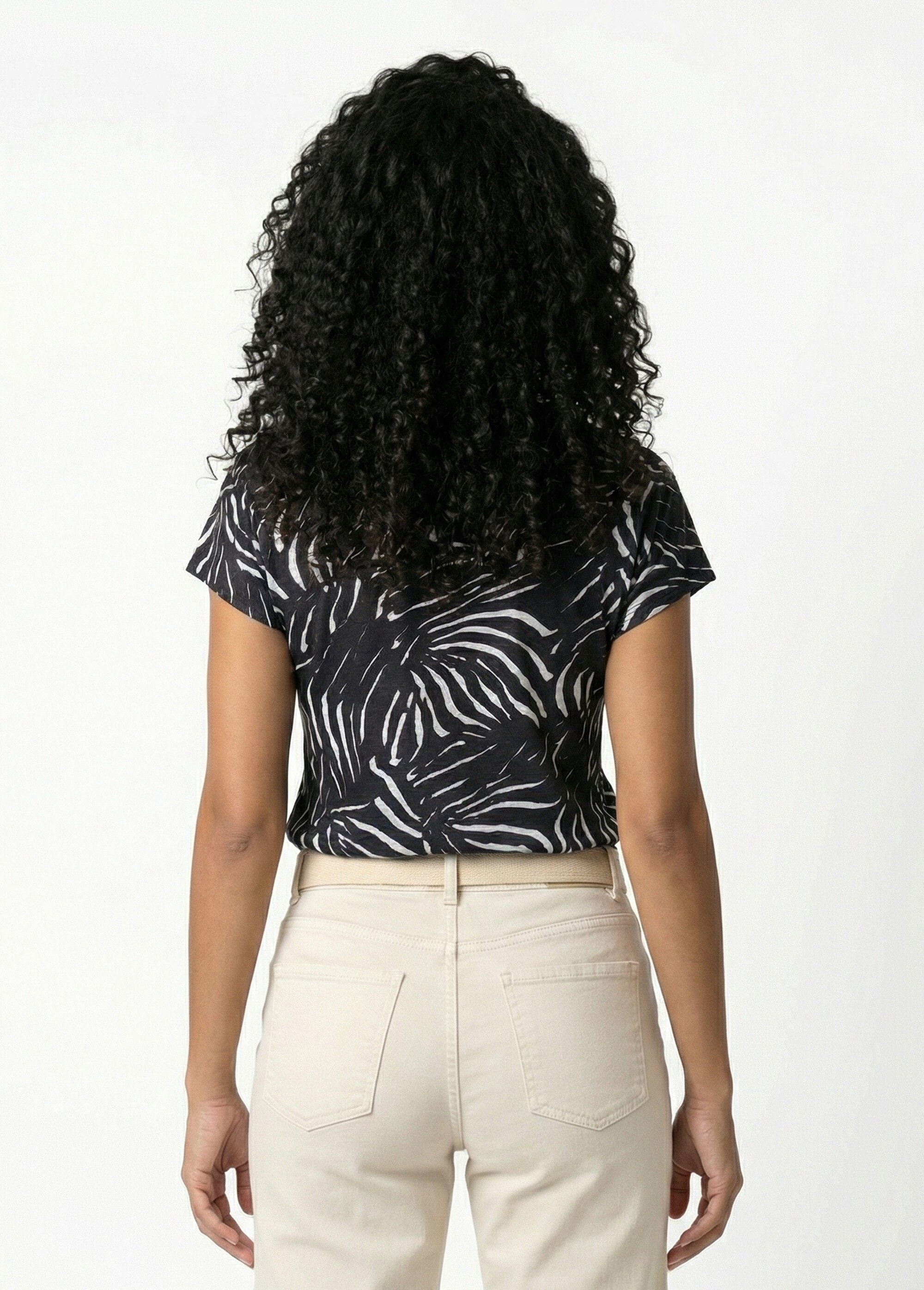 T-shirt col rond manches courtes imprimé Femme Noir CHANDA DO1