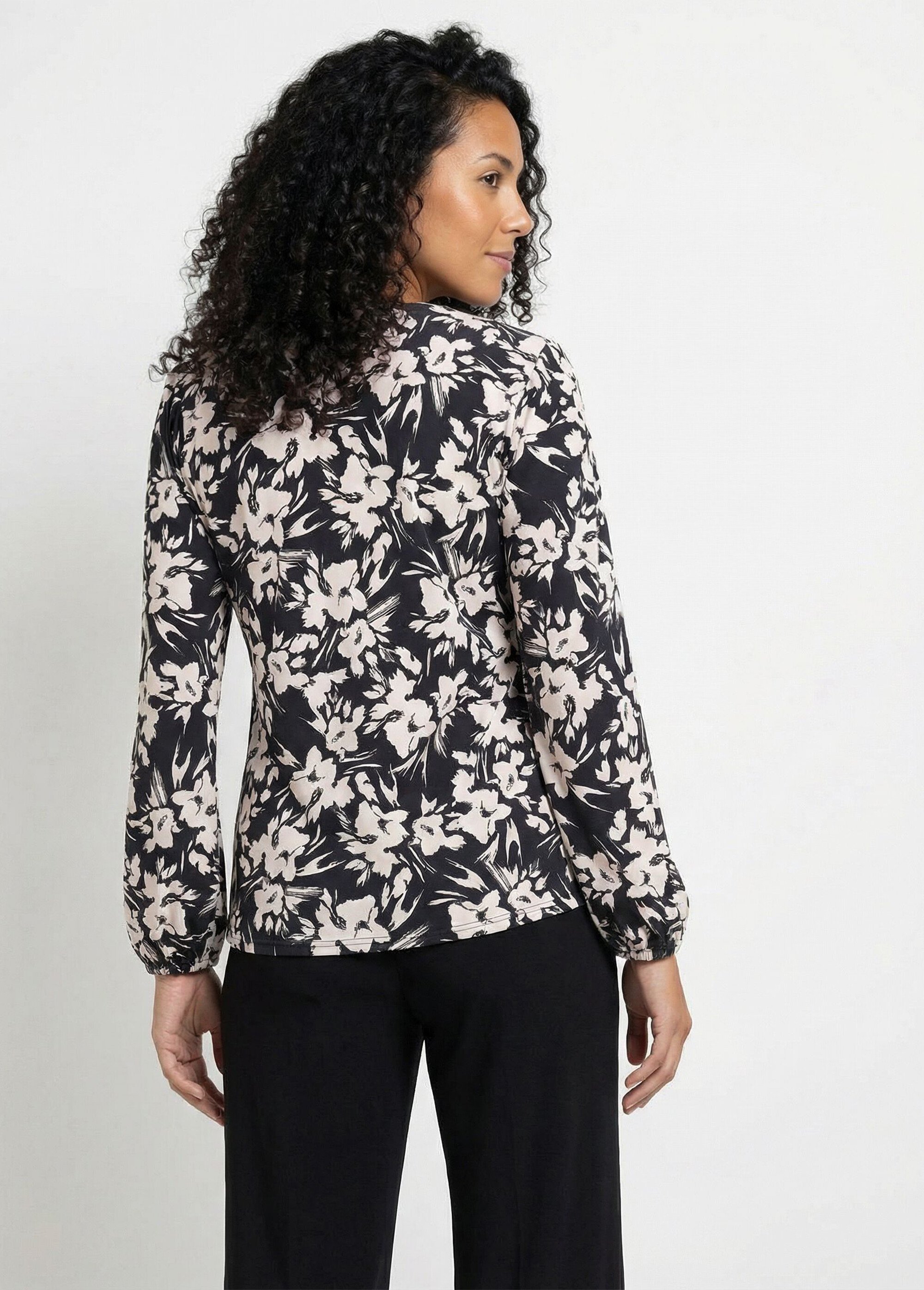 T-shirt col V boutonné évasé imprimé Femme Noir CERENA DO1