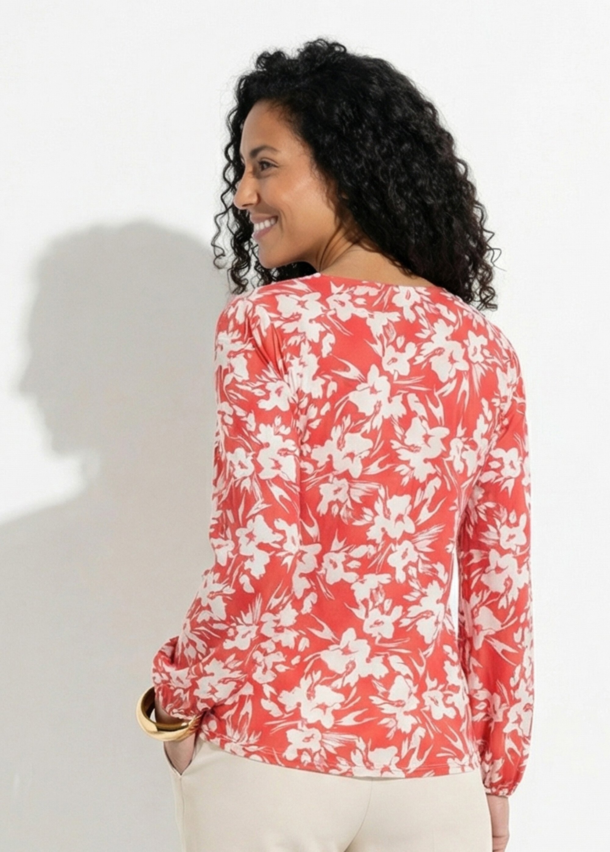 T-shirt col V boutonné évasé imprimé Femme Rouge CERENA DO1