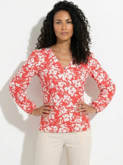 T-shirt col V boutonné évasé imprimé Femme Rouge CERENA FA1