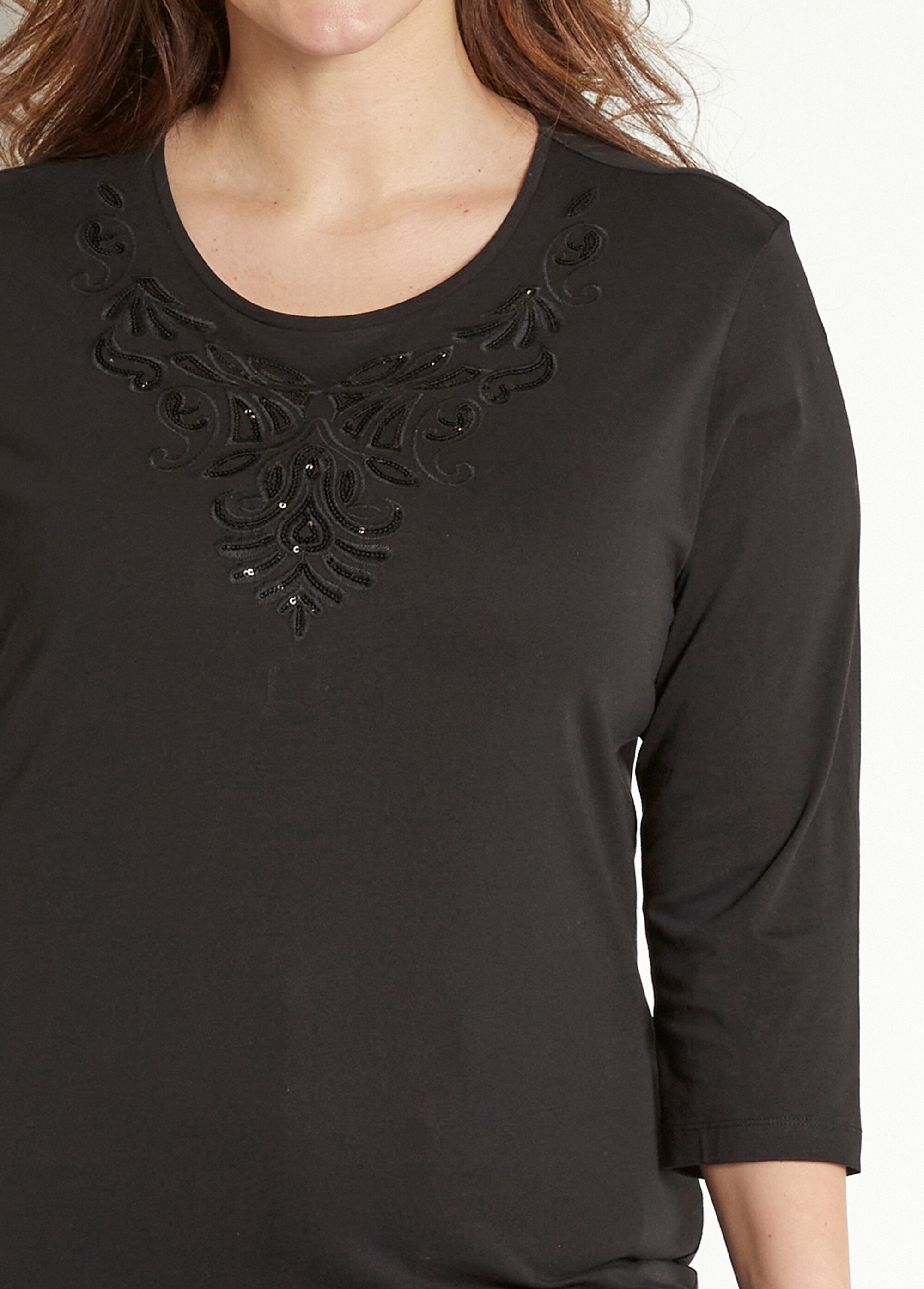T-shirt court brodé manches 3/4