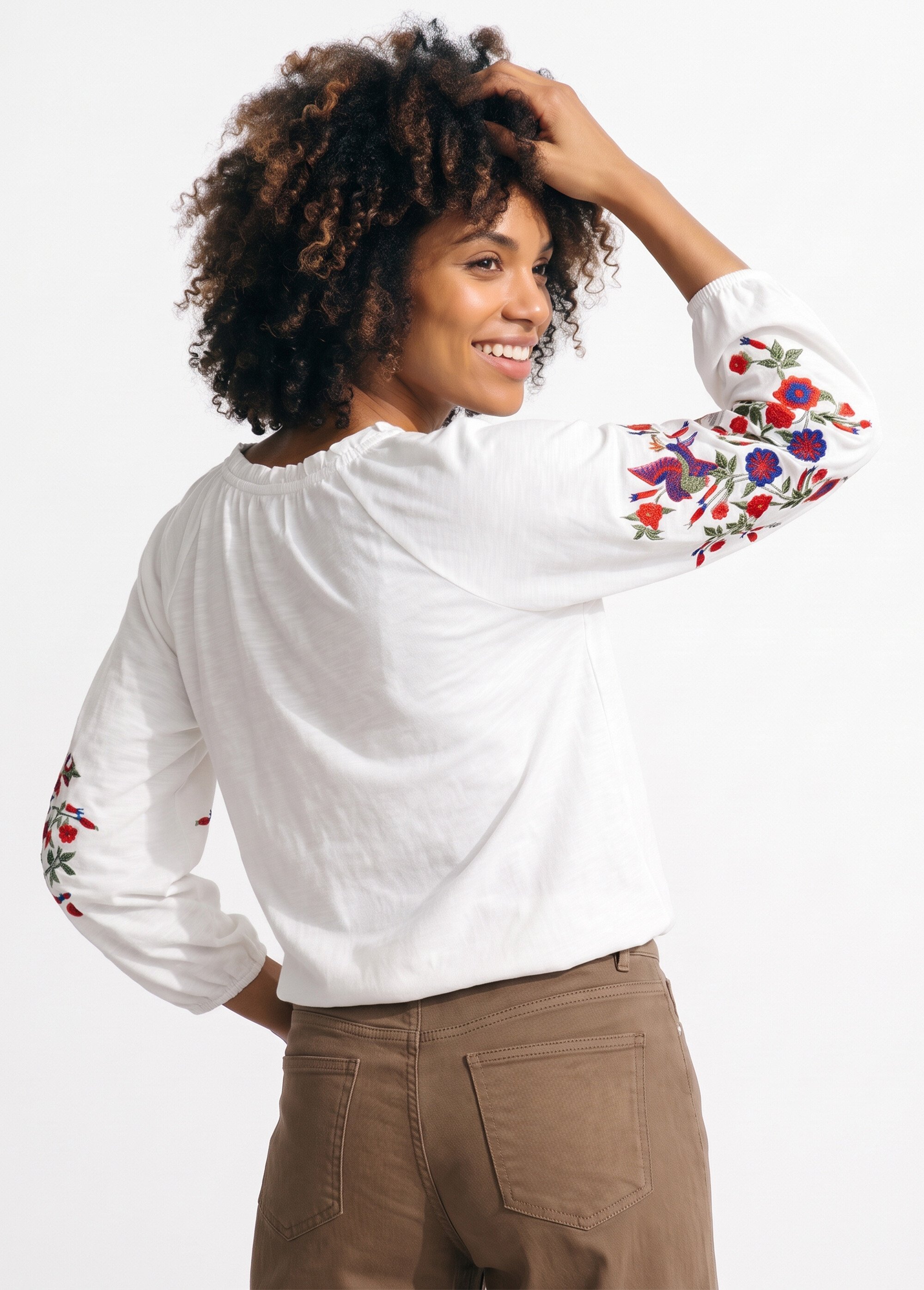 T-shirt long brodé manches 3/4 Femme Blanc CABASSE DO1