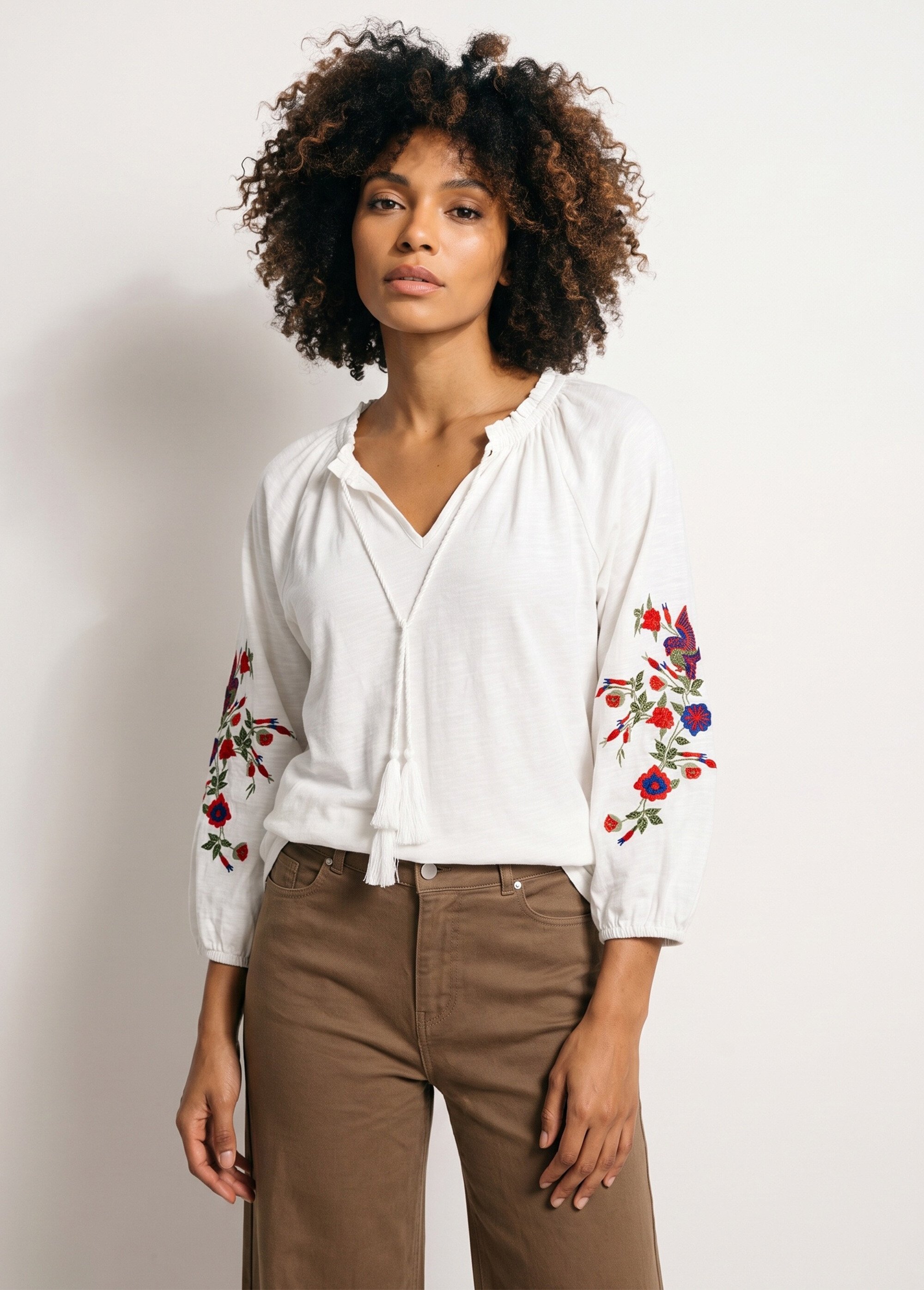 T-shirt long brodé manches 3/4 Femme Blanc CABASSE FA1