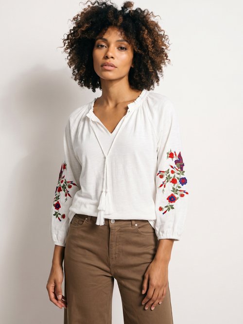T-shirt long brodé manches 3/4 Femme Blanc CABASSE FA1