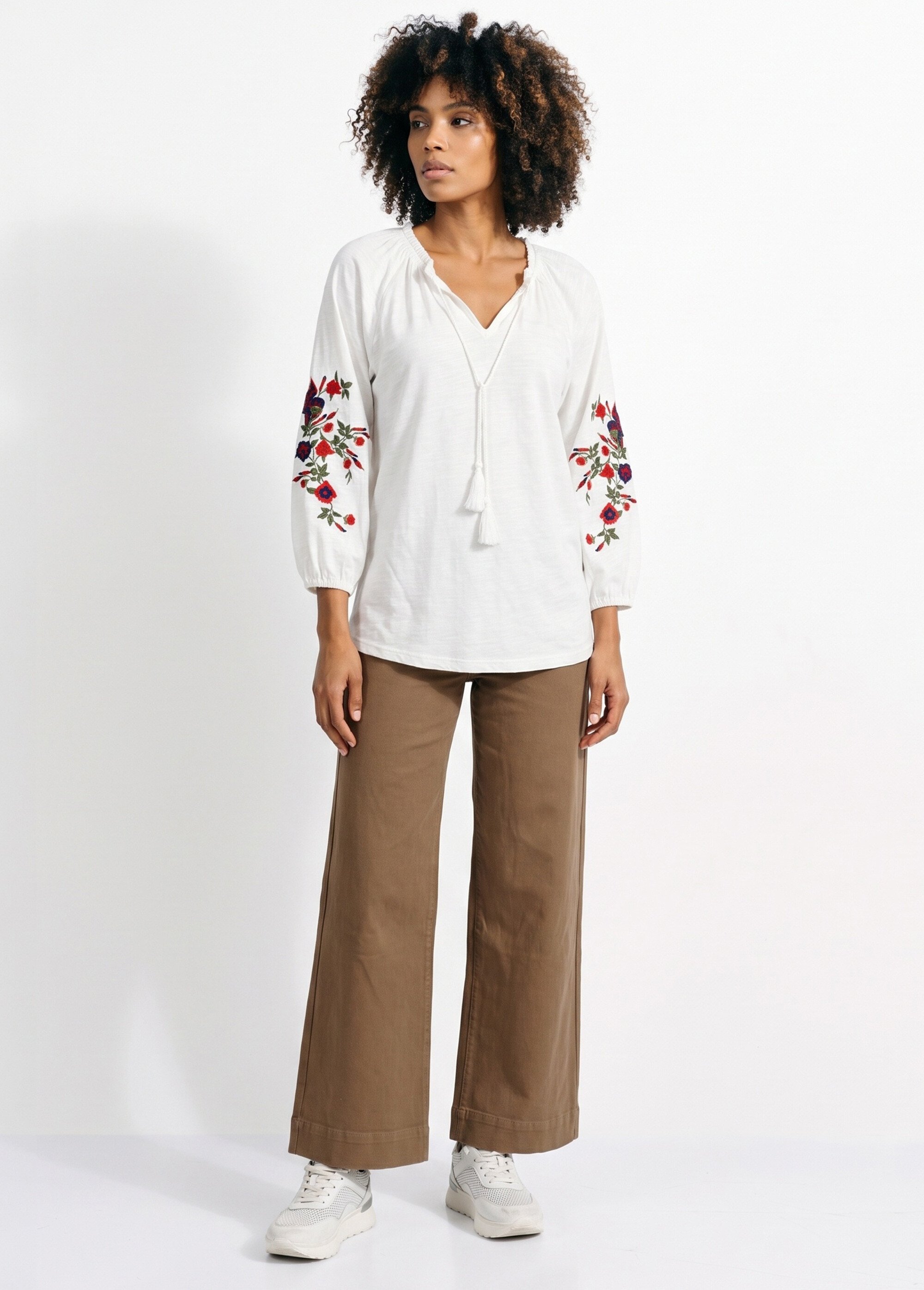 T-shirt long brodé manches 3/4 Femme Blanc CABASSE SI1