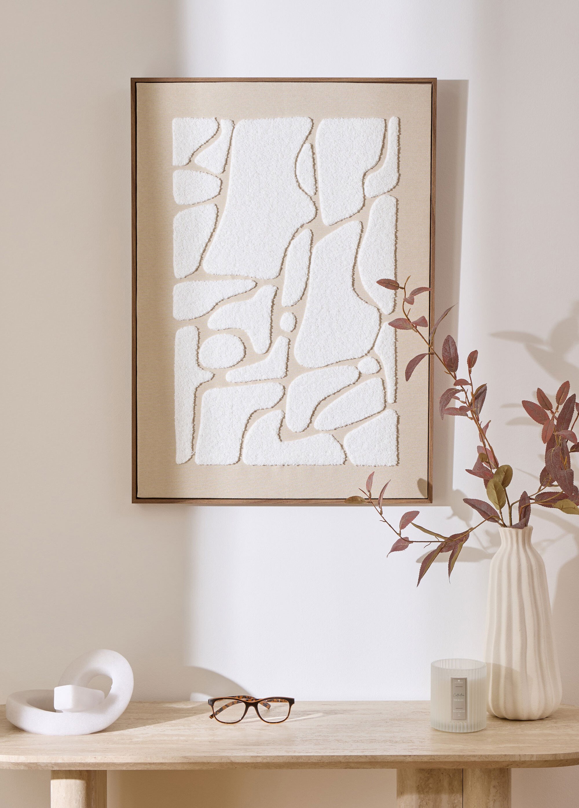 Toile 3D abstraite + cadre aspect bois Beige JJA-210453 SI1