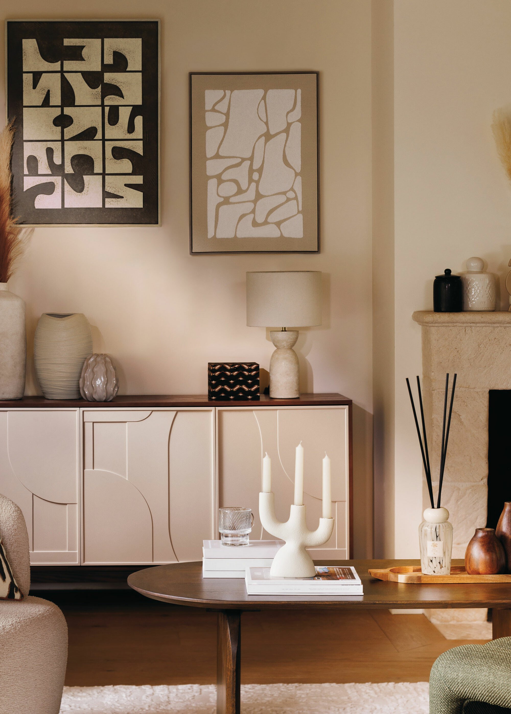 Toile 3D abstraite + cadre aspect bois Beige JJA-210453 SI2