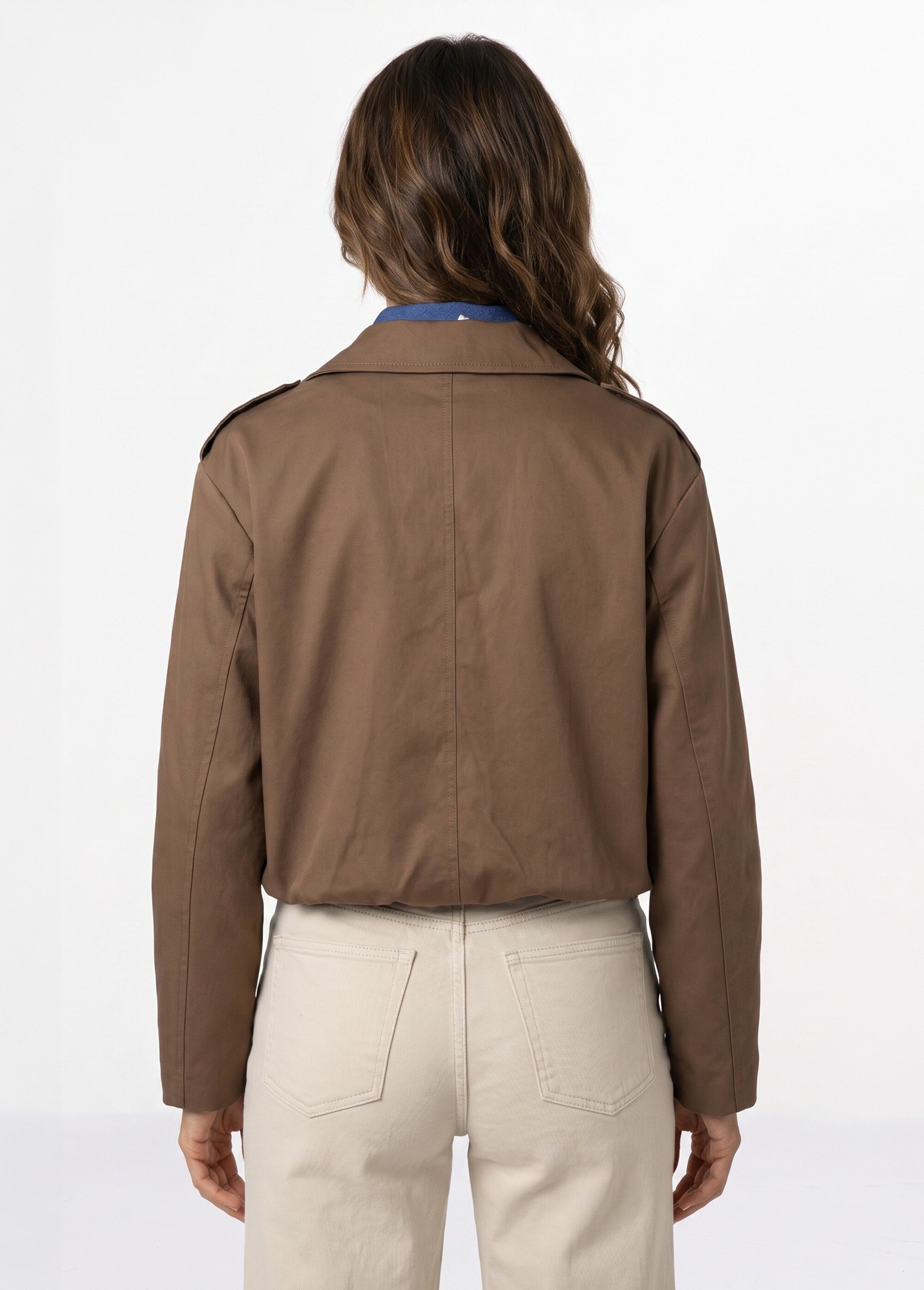 Trench court boutonné, taille bouffante Femme Marron SFT-S-6299 DO1