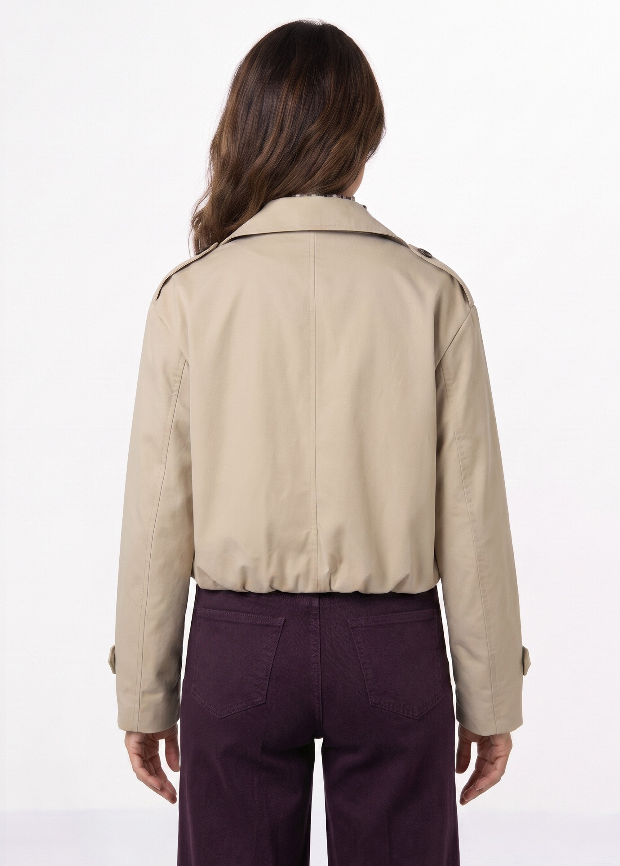 Trench court boutonné, taille bouffante Femme Beige SFT-S-6299 DO1