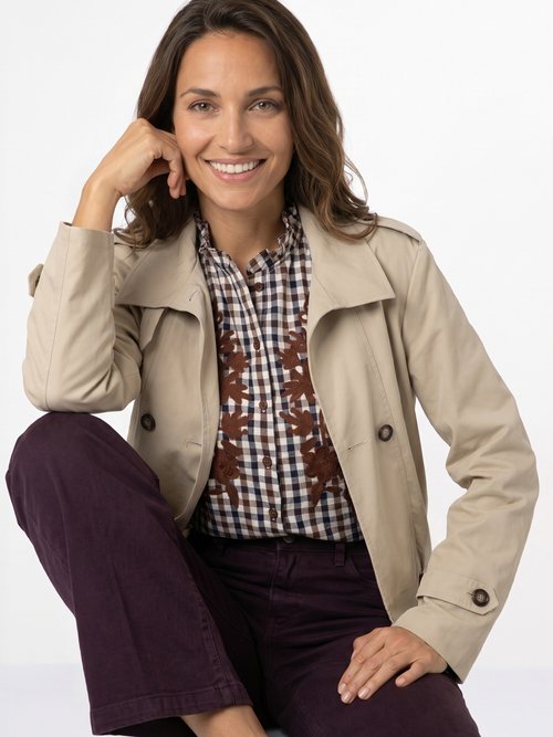 Trench court boutonné, taille bouffante Femme Beige SFT-S-6299 MV1