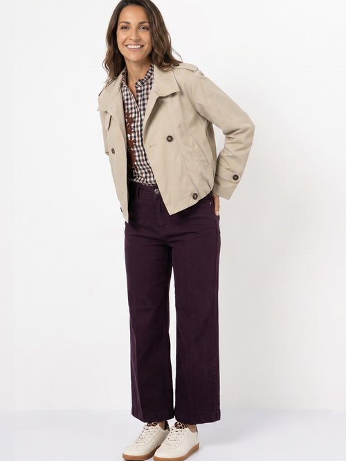 Trench court boutonné, taille bouffante Femme Beige SFT-S-6299 SI1
