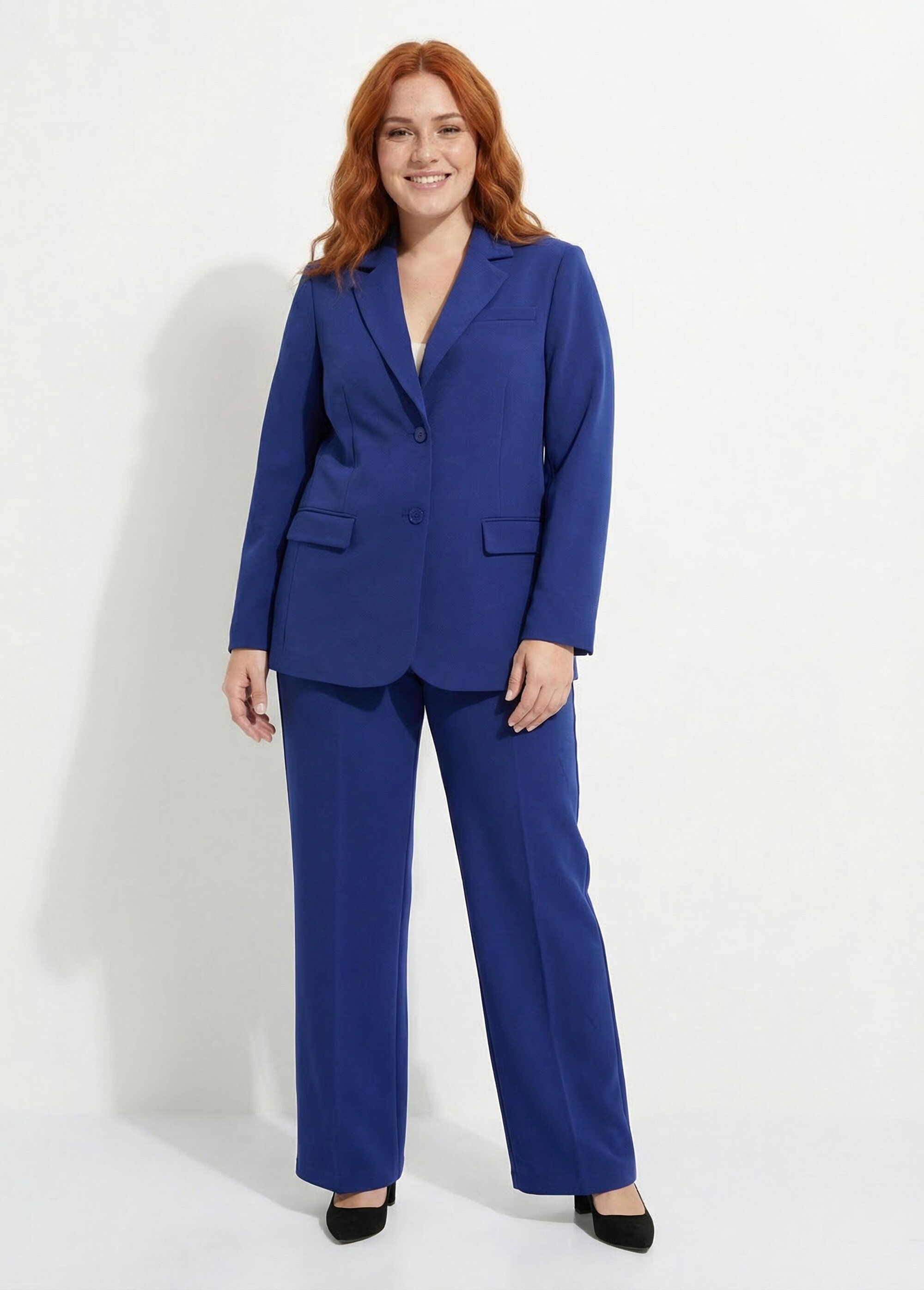 Veste blazer coupe droite maille unie Femme Grande Taille Bleu TAGADA SF1