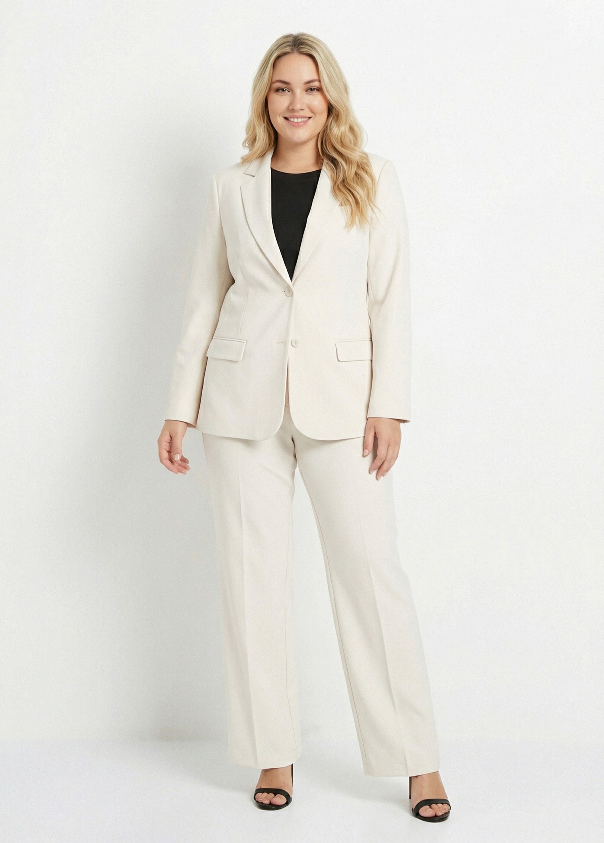 Veste blazer coupe droite maille unie Femme Grande Taille Beige TAGADA SF1